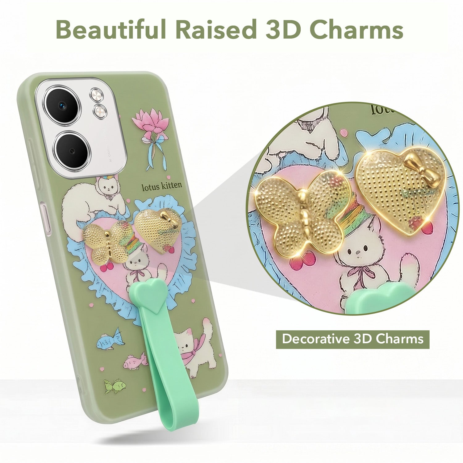 For Oppo A5X Back Cover Case (3D Cute Heart Strap Holder | Camera Protection | Designer Girls Print)