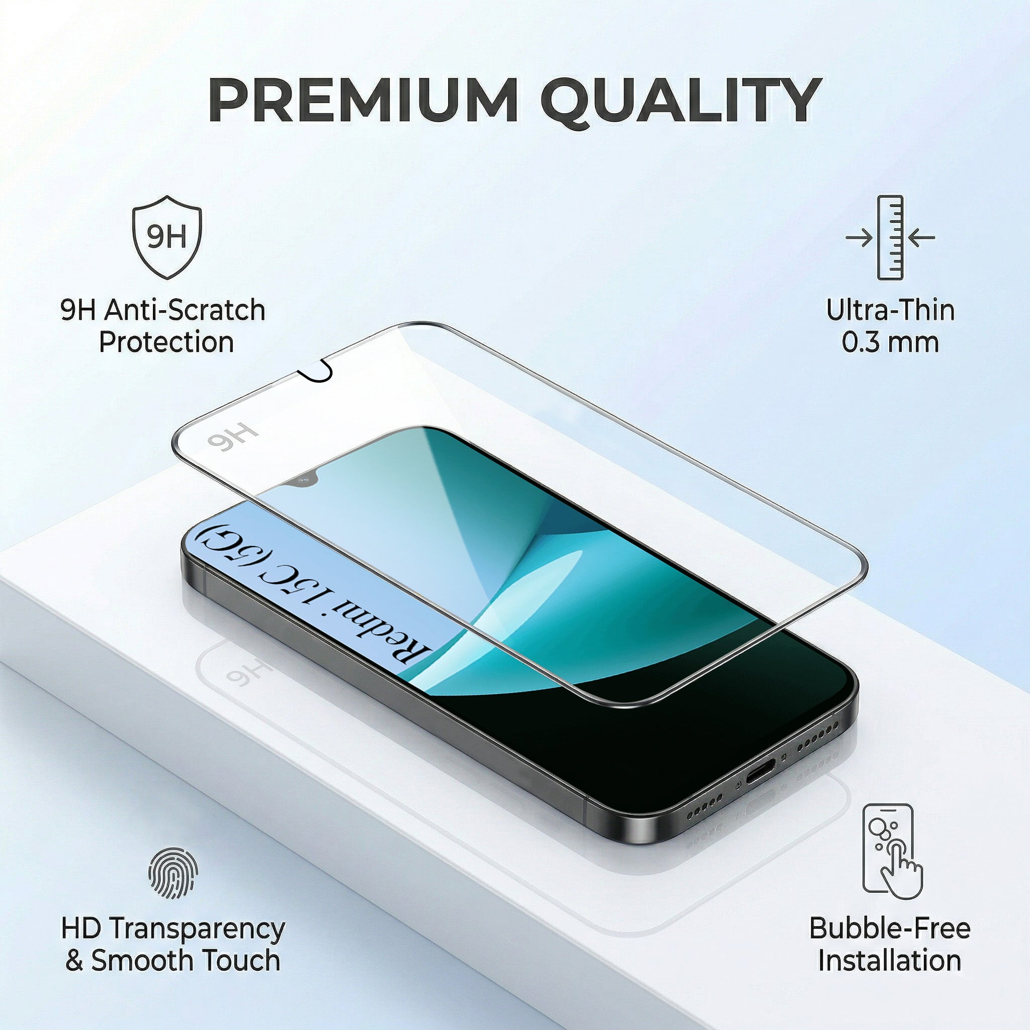For Redmi 15C Combo with Back Cover and 9H Tempered Glass (Textured Grip Design | Micro-Fiber Cloth Inside | Oleophobic Coating Screen Glass)