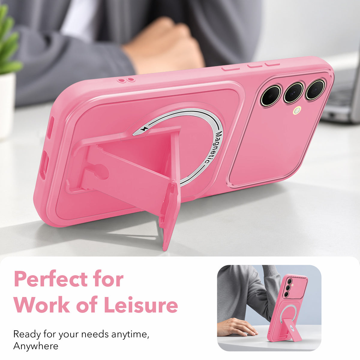 For Samsung Galaxy A35 5G Back Case Cover Metallic (Hybrid Armor Kickstand | MagSafe Compatible | Camera Protection Shockproof)