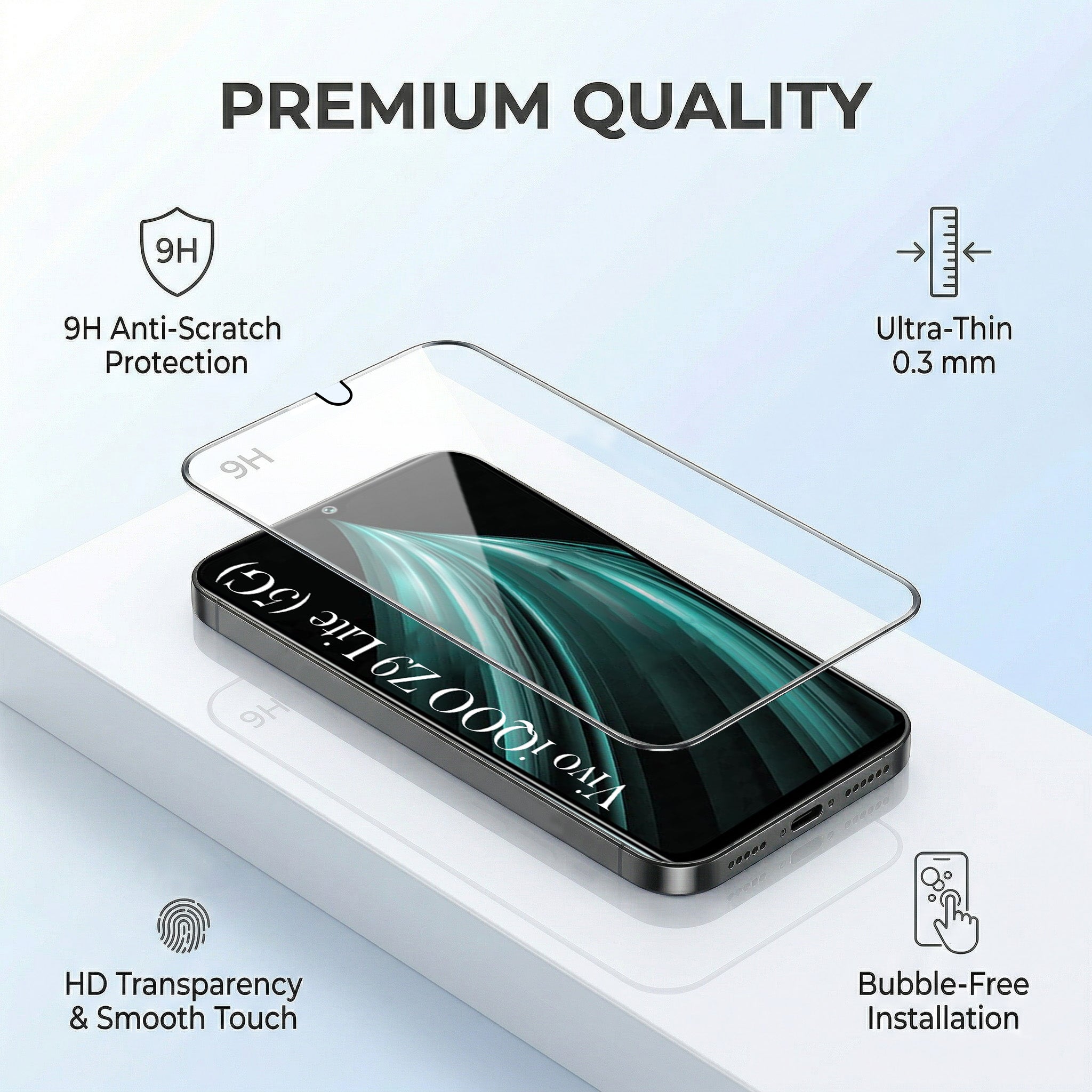 For Vivo iQOO Z9 Lite Combo (Textured Grip Design | Micro-Fiber Cloth Inside | Oleophobic Coating Screen Glass)
