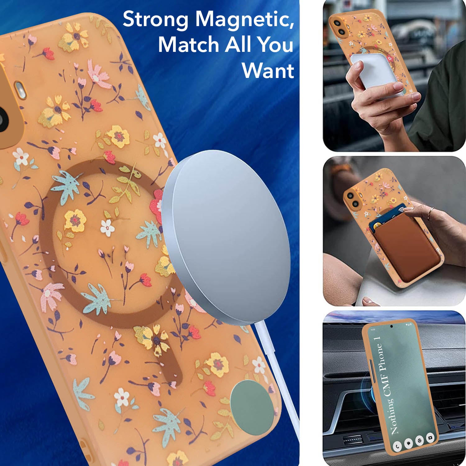 For Nothing CMF Phone 1 Back Cover Case (Cute Floral Design | Flower Print for Girls | MagSafe Compatible Wireless Charging)