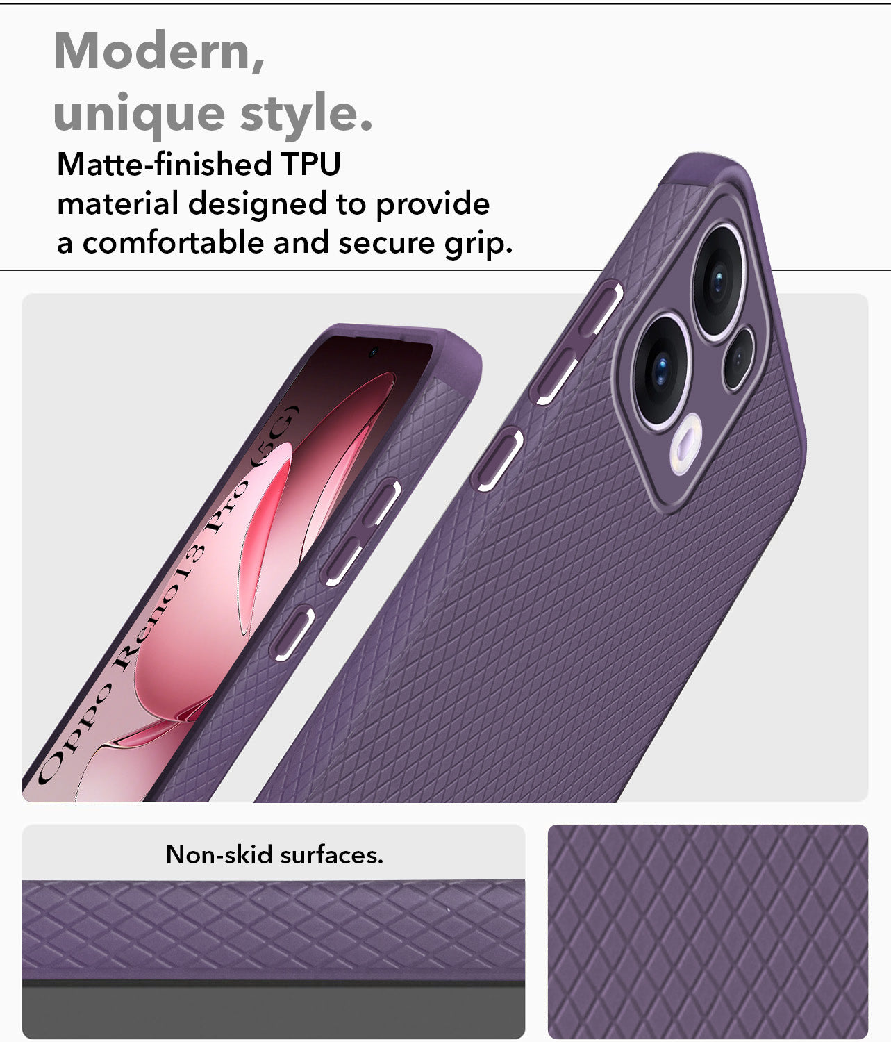 For Oppo Reno13 Pro | Oppo Reno 13 Pro Back Cover Case (Camera Protection | Side Grip Texture | Soft and Flexible)