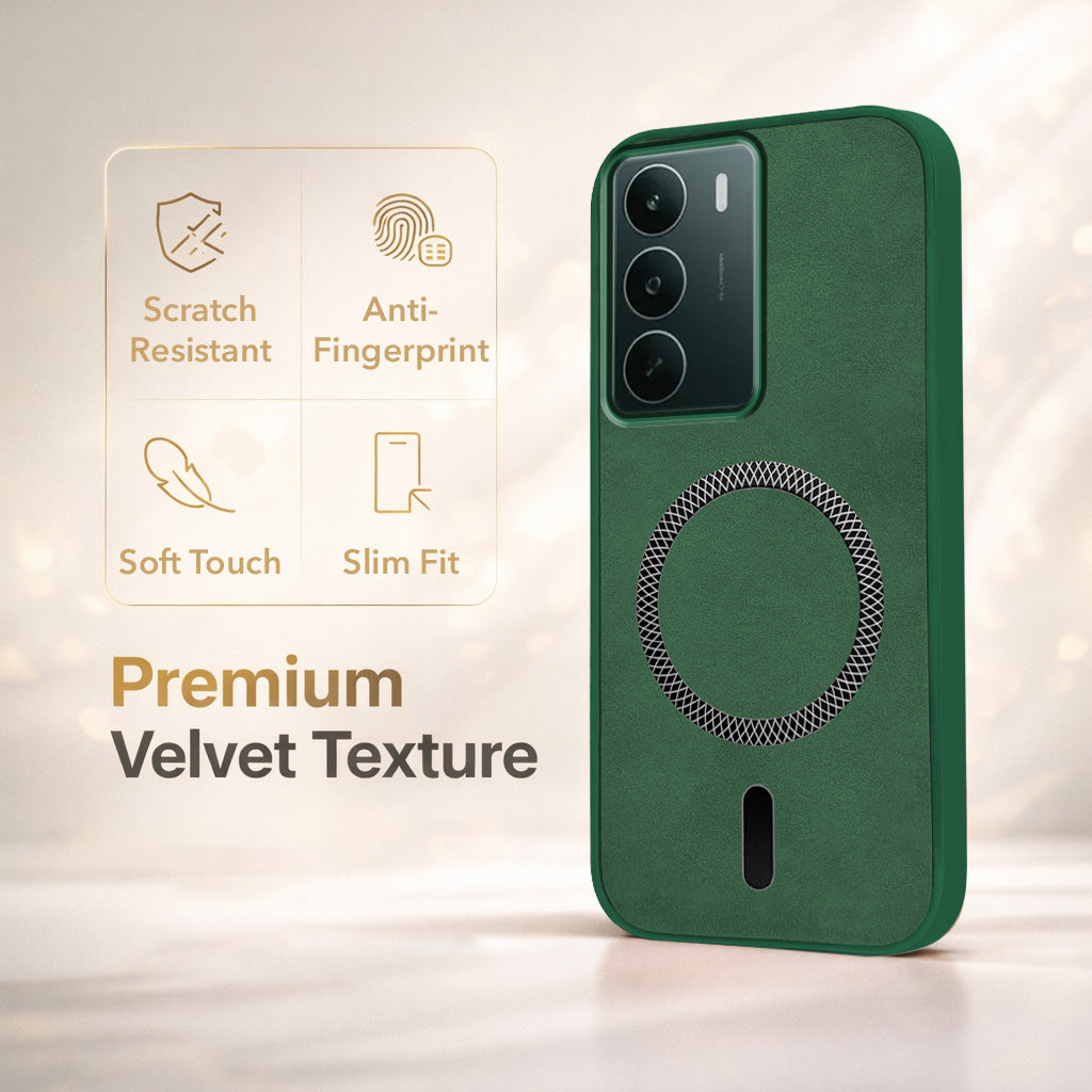 For Realme C75 5G Back Cover Case Leather Finish (MagSafe Compatible Wireless Charging | Soft Touch | Camera Bump Protection)