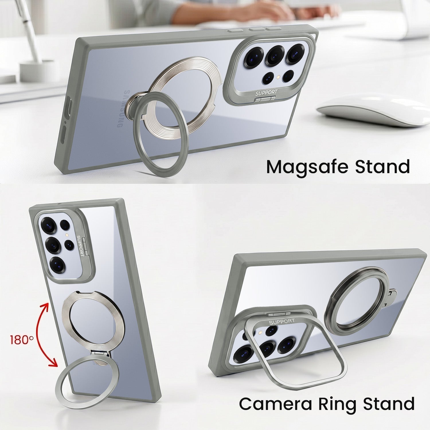 For Samsung Galaxy S25 Ultra Back Cover Case Crystal (Lifetime Anti Yellow | Magnetic Ring Stand | Camera Lens Protection | MagSafe Compatible)