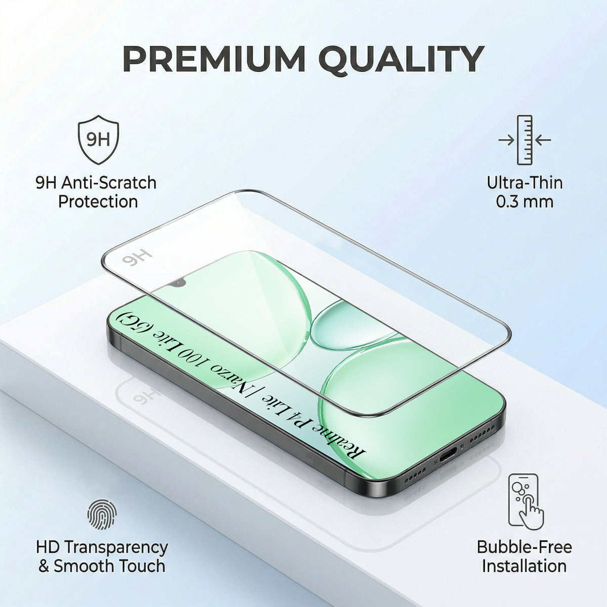 For Realme P4 Lite 5G | Narzo 100 Lite 5G Combo with Back Cover and 9H Tempered Glass (Liquid Silicone | Camera Protection | Oleophobic Coating Screen Glass)