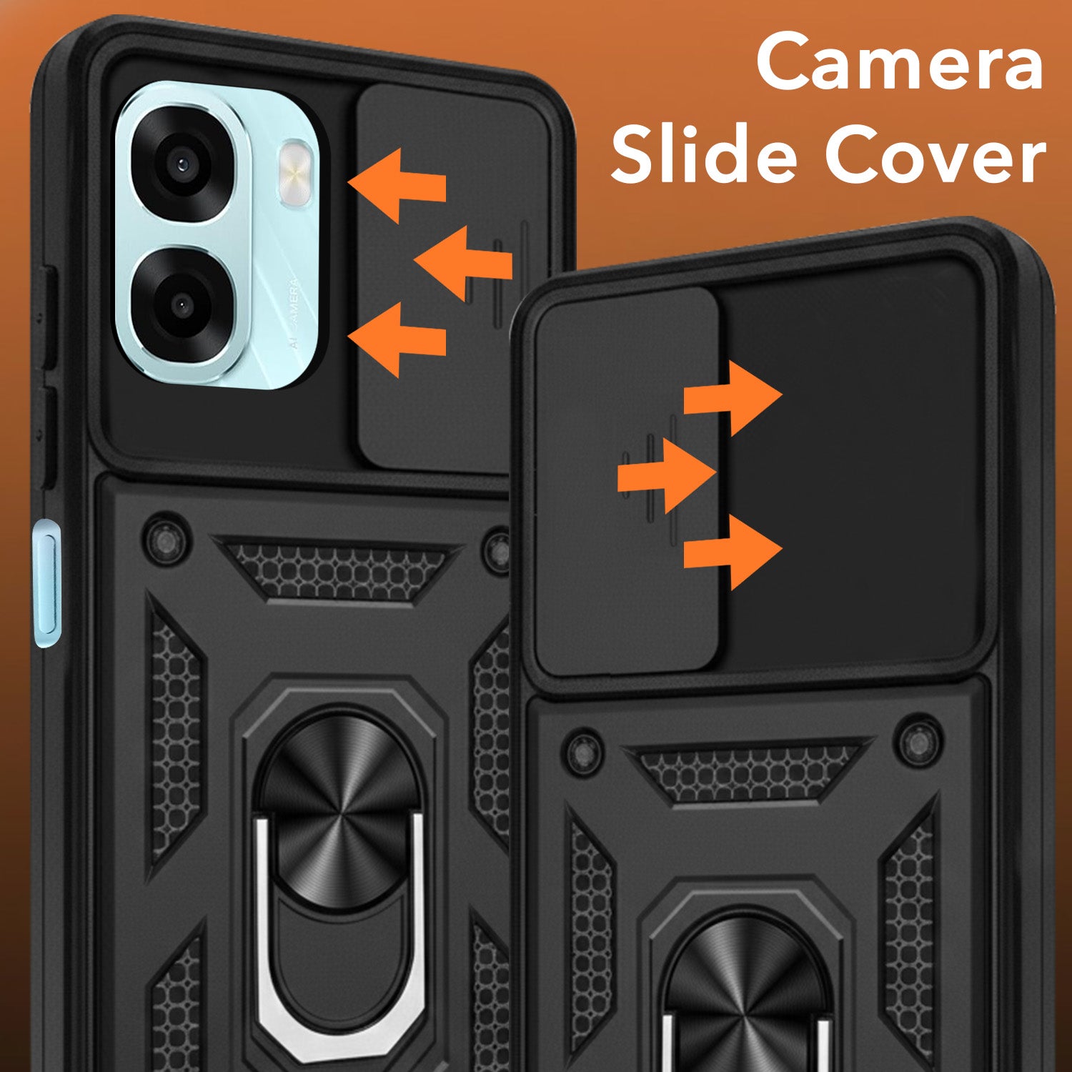 For Oppo A6X | Oppo A6S Back Cover Case Hybrid Armor (Sliding Shutter Camera Protection | Polycarbonate |Ring Holder Kickstand)