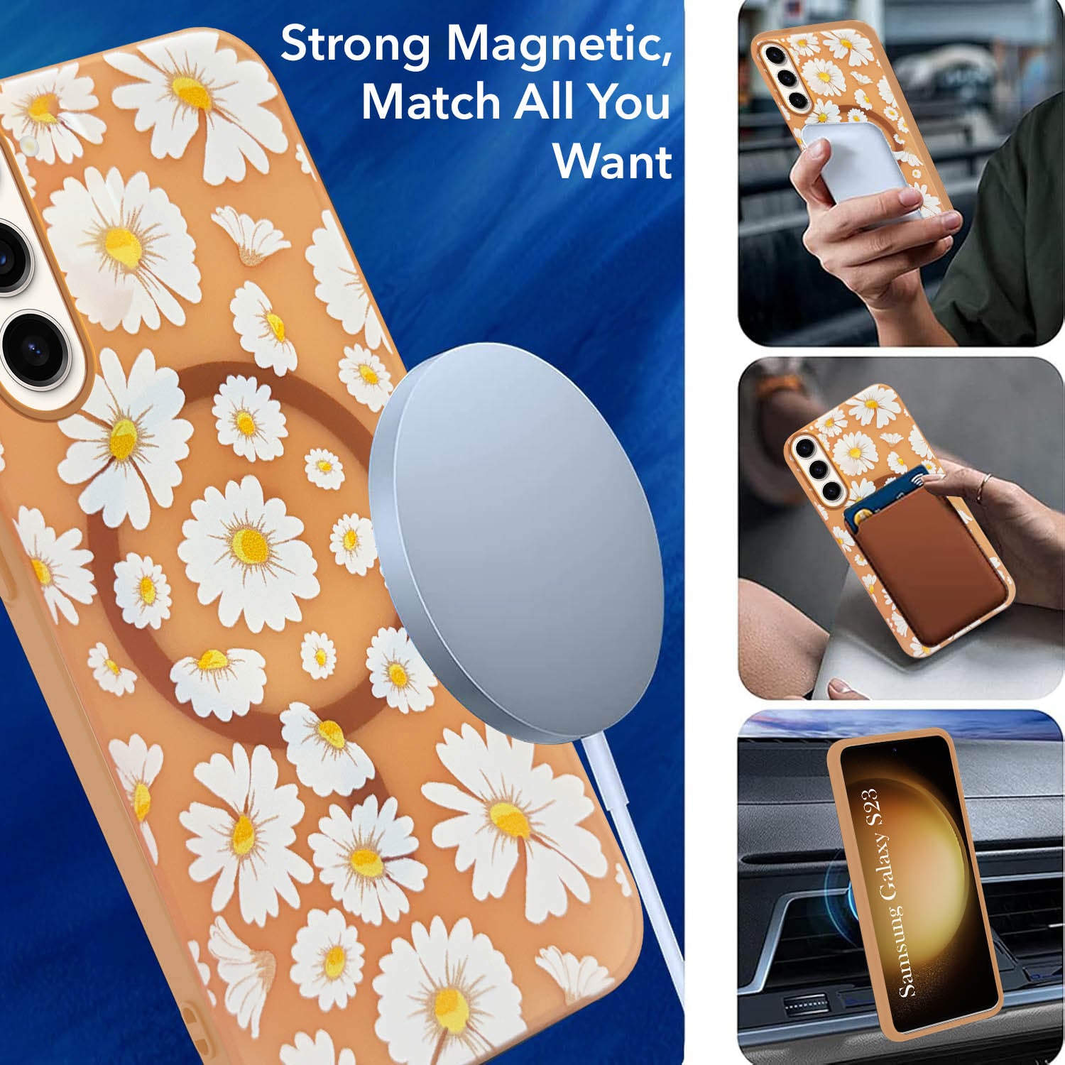 For Samsung Galaxy S23 5G Back Cover Case (Cute Floral Design | Flower Print for Girls | MagSafe Compatible Wireless Charging)