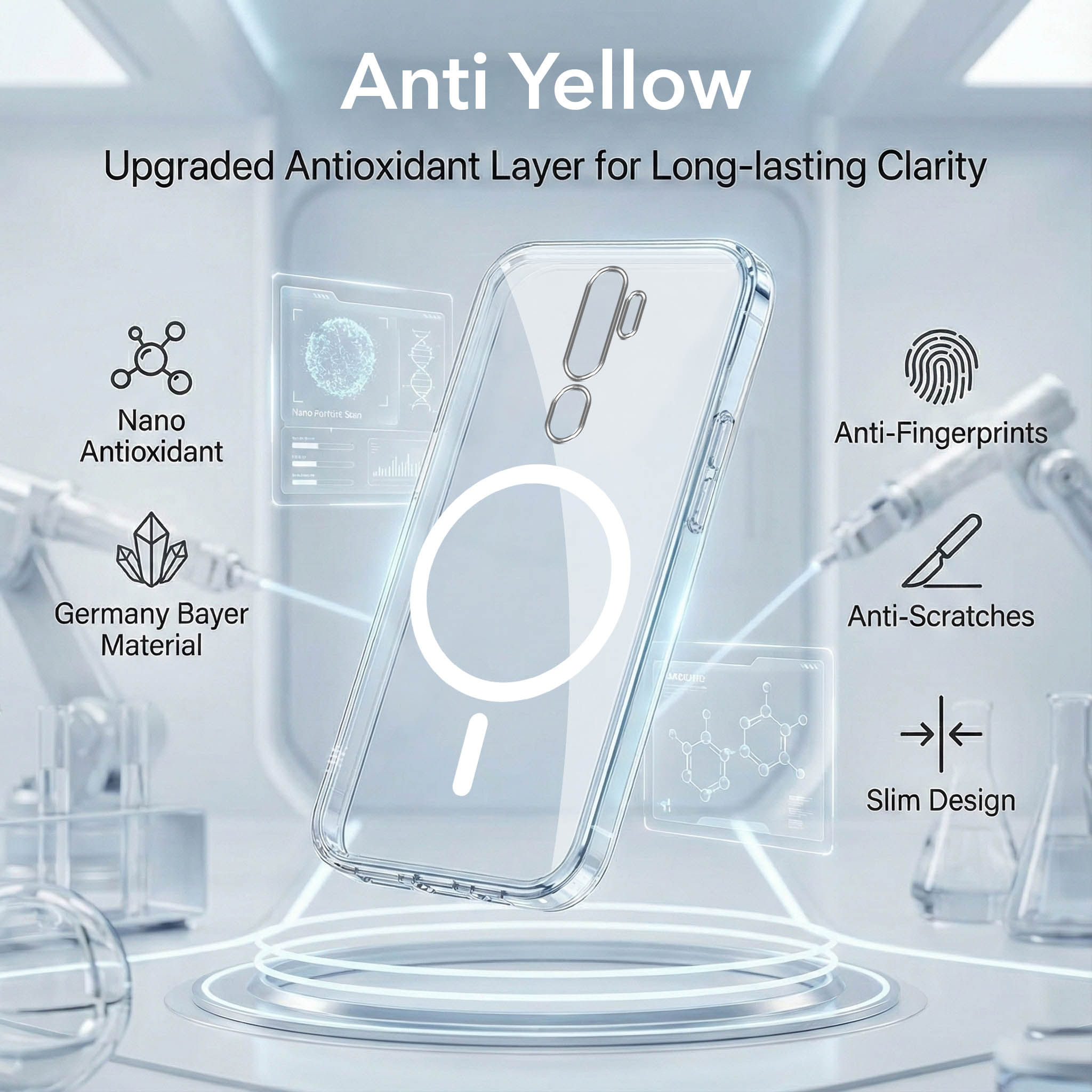For Oppo A5 (2020) | A9 (2020) Back Cover Case Lifetime Anti-Yellow MagSafe Compatible Clear (Sleek Hard Crystal | Shockproof and Camera Protection)