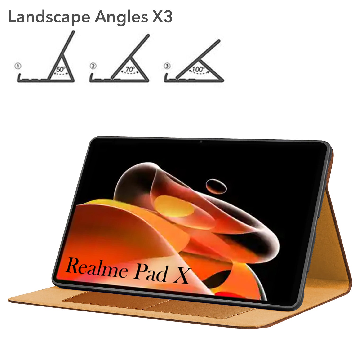 For Realme Pad X 11 Inch  RMP2107/P2108 Flip Cover Folio Cover(PU Leather | Multi-Angle Smart Stand | Card Storage Slots | Silicone Back Pouch)
