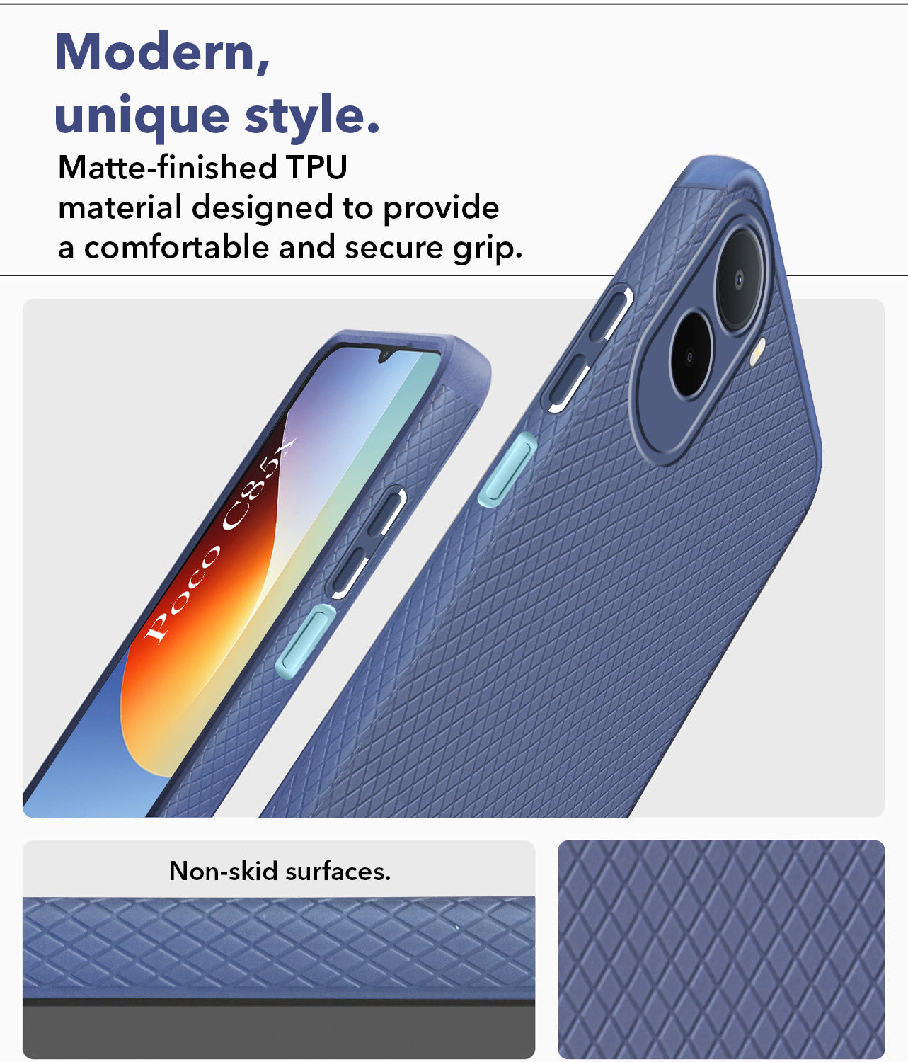For Poco C85x 5G Back Cover Case Liquid Silicone (Camera Protection | Side Grip Texture | Soft and Flexible)