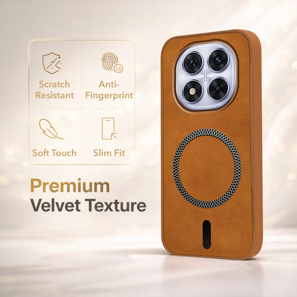 For Redmi Note 14 Pro Back Cover Case Leather Finish (MagSafe Compatible Wireless Charging | Soft Touch | Camera Bump Protection)