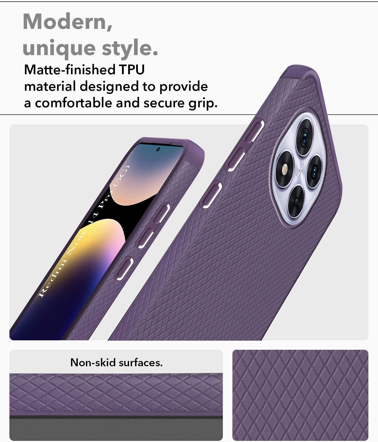 For Redmi Note 14 Pro Back Cover Case (Liquid Silicone | Side Grip | Camera Protection)