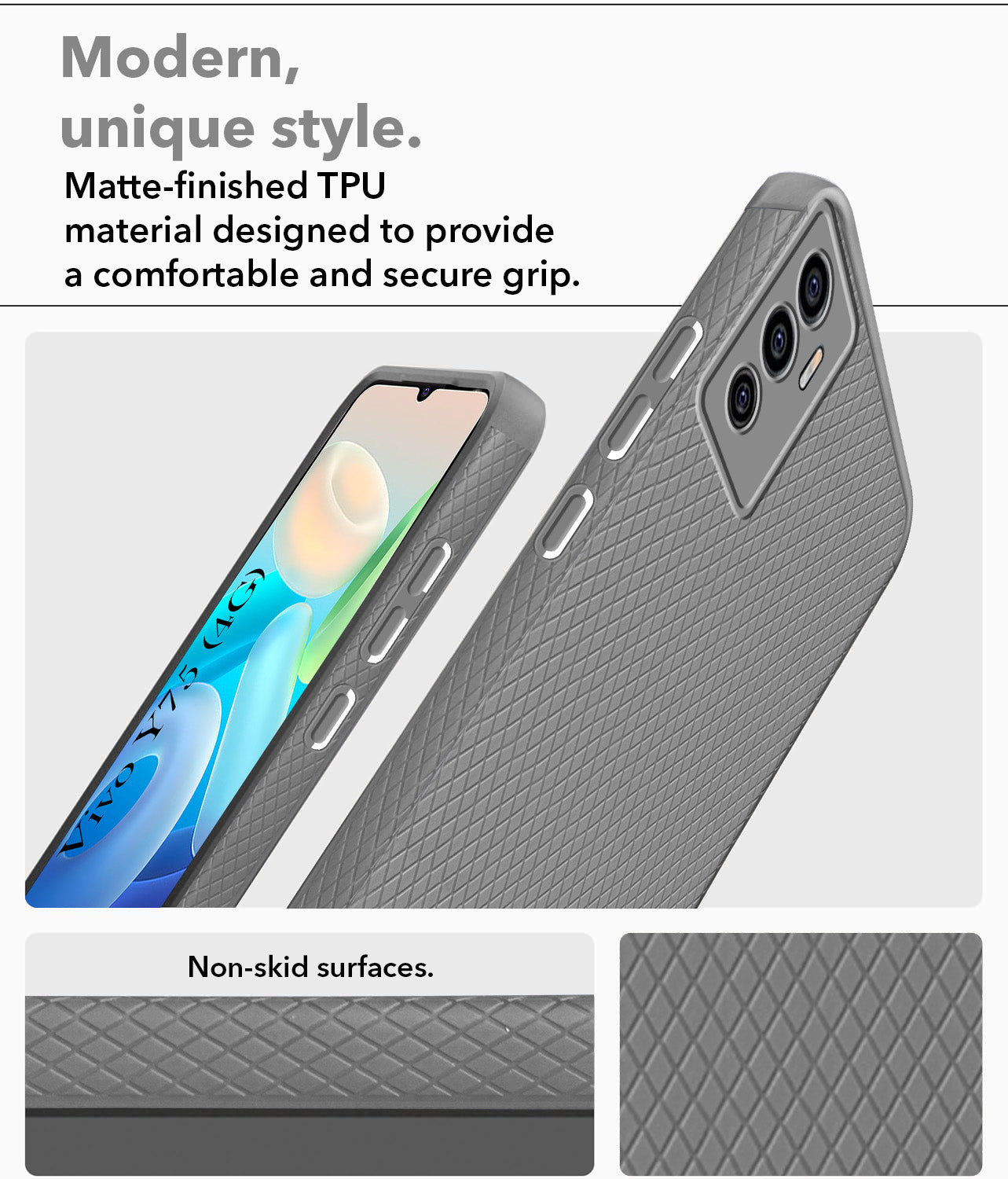 For Vivo Y75 4G Back Cover Case (Liquid Silicone | Side Grip | Camera Protection)