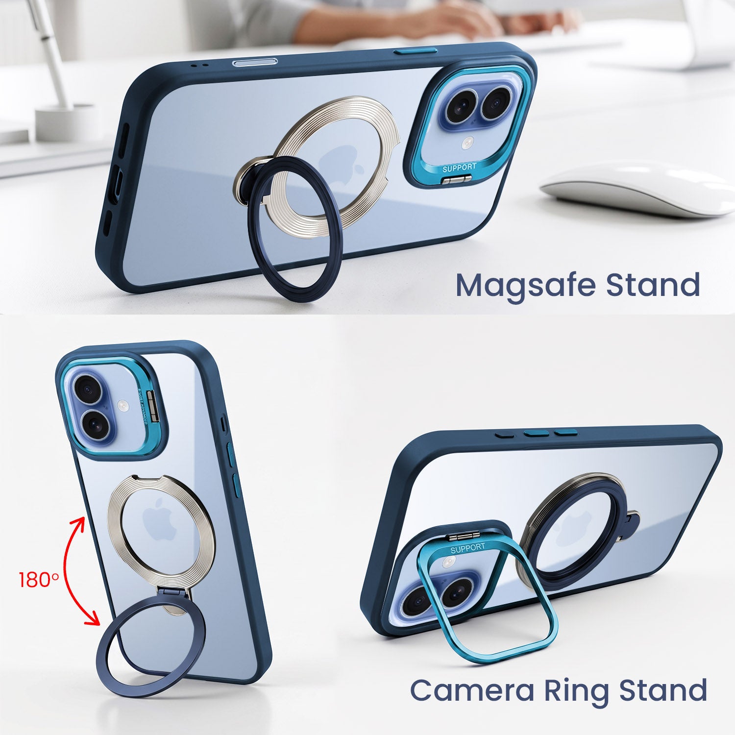 For Apple iPhone 17 Back Cover Case Crystal (Lifetime Anti Yellow | Magnetic Ring Stand | Camera Lens Protection | MagSafe Compatible)
