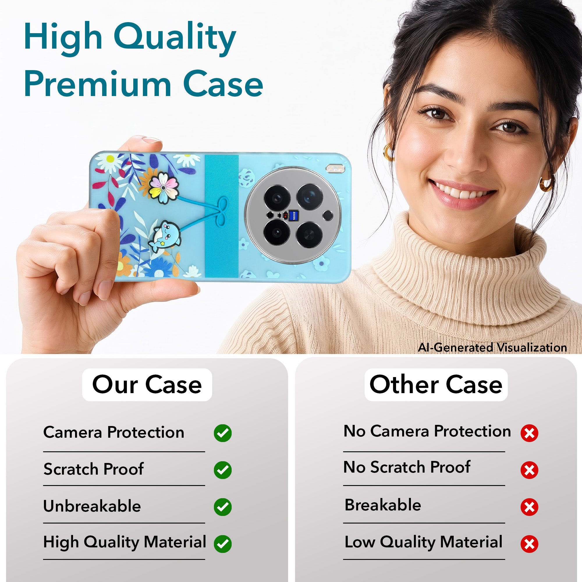 For Vivo X300 Pro Back Cover Case (3D Cute Cartoons | Hard Back Side Soft | Matte Premium Finish | HD Printing) (Copy)