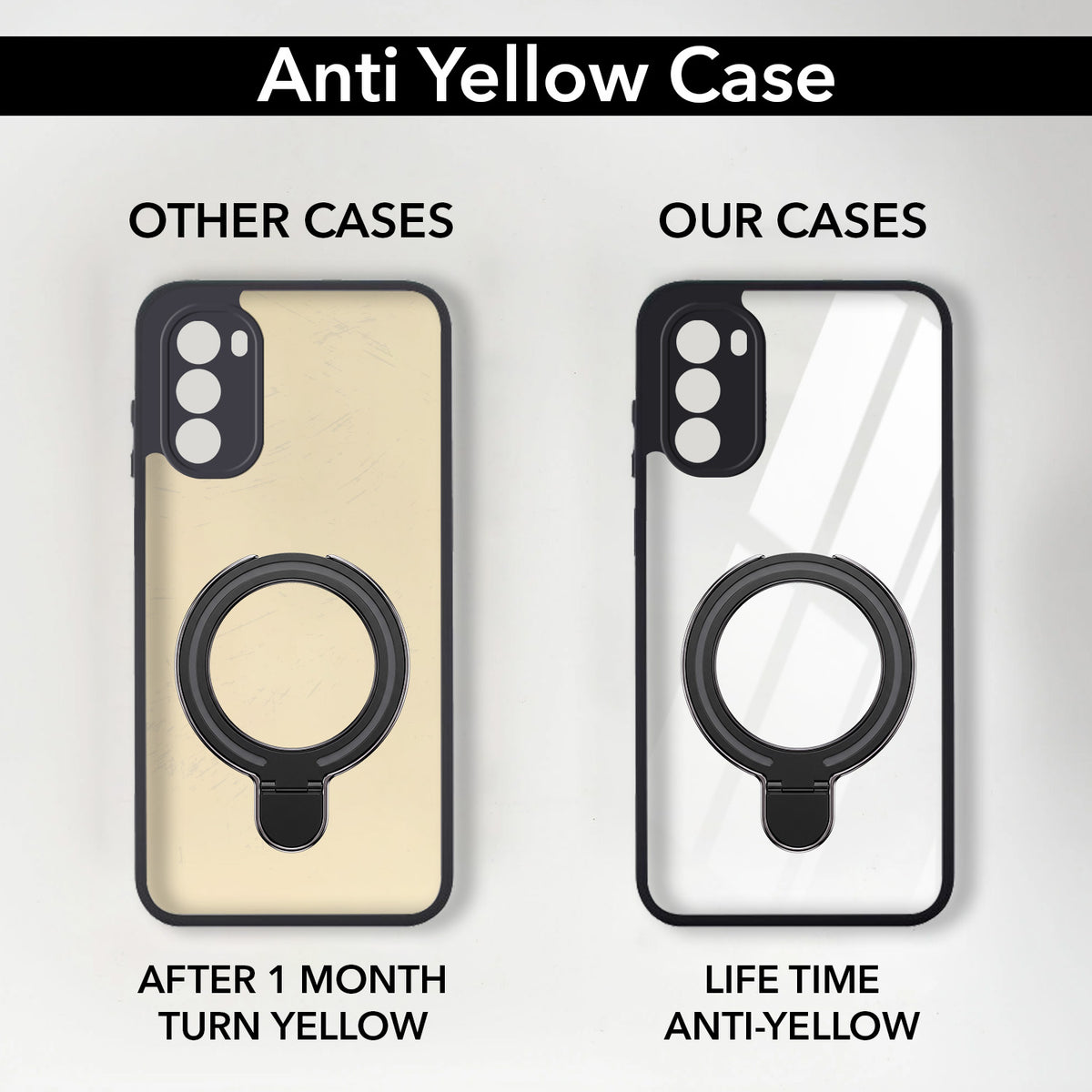 For Motorola Moto G52 5G Back Cover Case (Kick Stand Ring Holder | Life time Anti Yellow | Camera Protection)