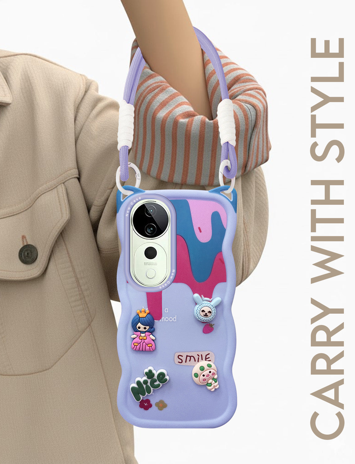For Vivo T3 Ultra Back Case Cover Strap (3D embossed Figures | Strap Holder | 360* Soft Cushion with Camera Bump)