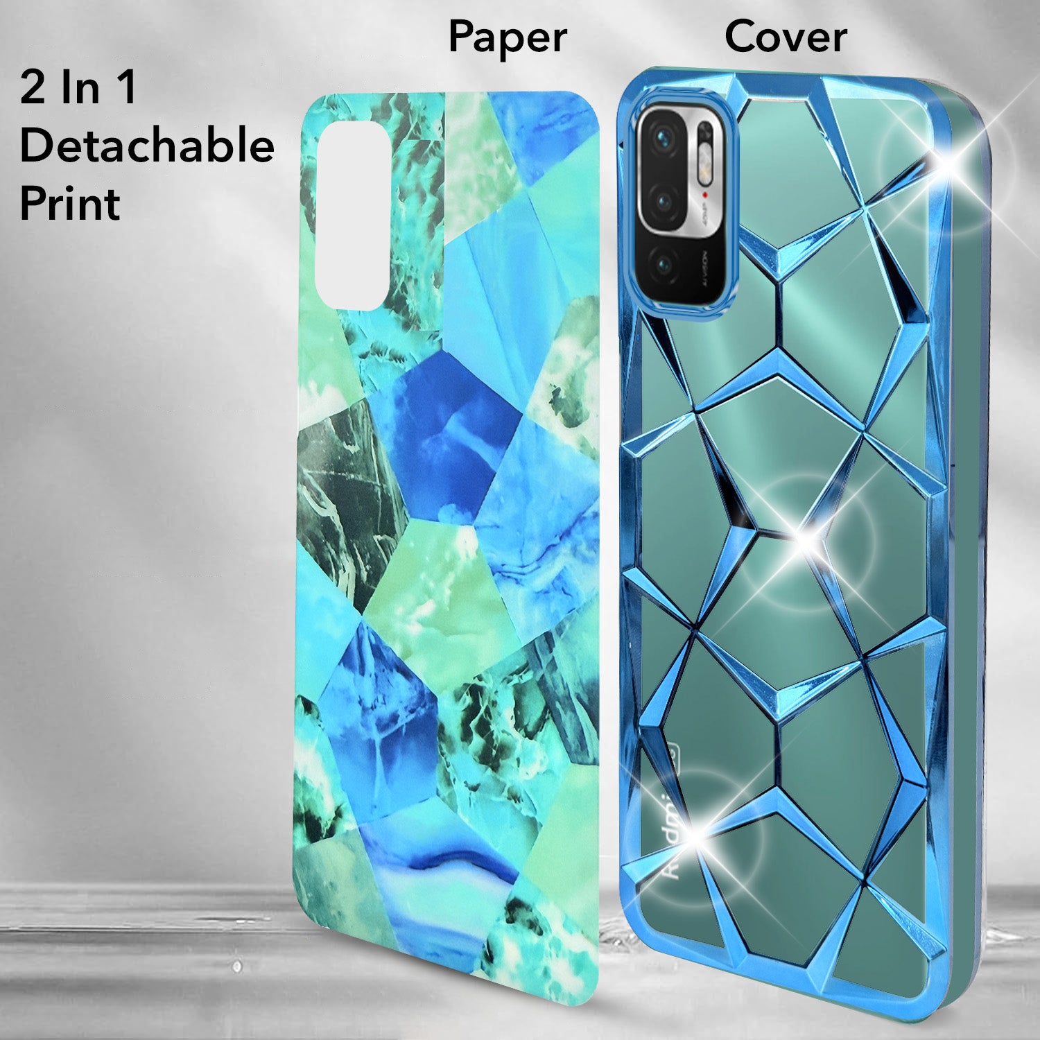 For Xiaomi Mi Redmi Note 10T 5G | Note 10 5G Back Cover Case Compatible 3D Silicone (Dual Design Glitter Sparkle and Detachable Diamond Print Case | Soft and Flexible)