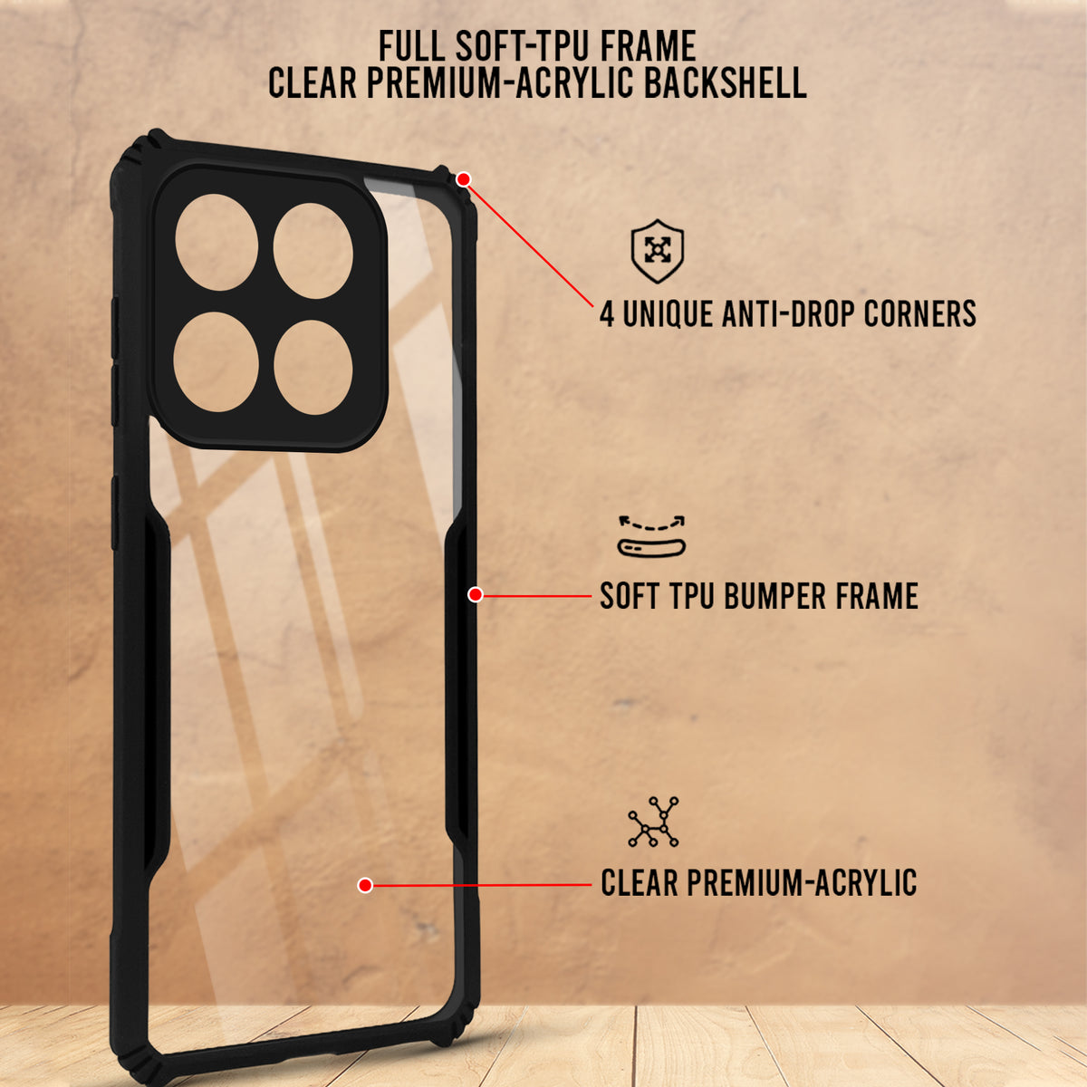 For Motorola Edge 70 Pro |  Motorola Edge 70 Pro Plus Back Cover Case Hybrid (Shockproof with Polycarbonate Clear Panel | Professional Black)