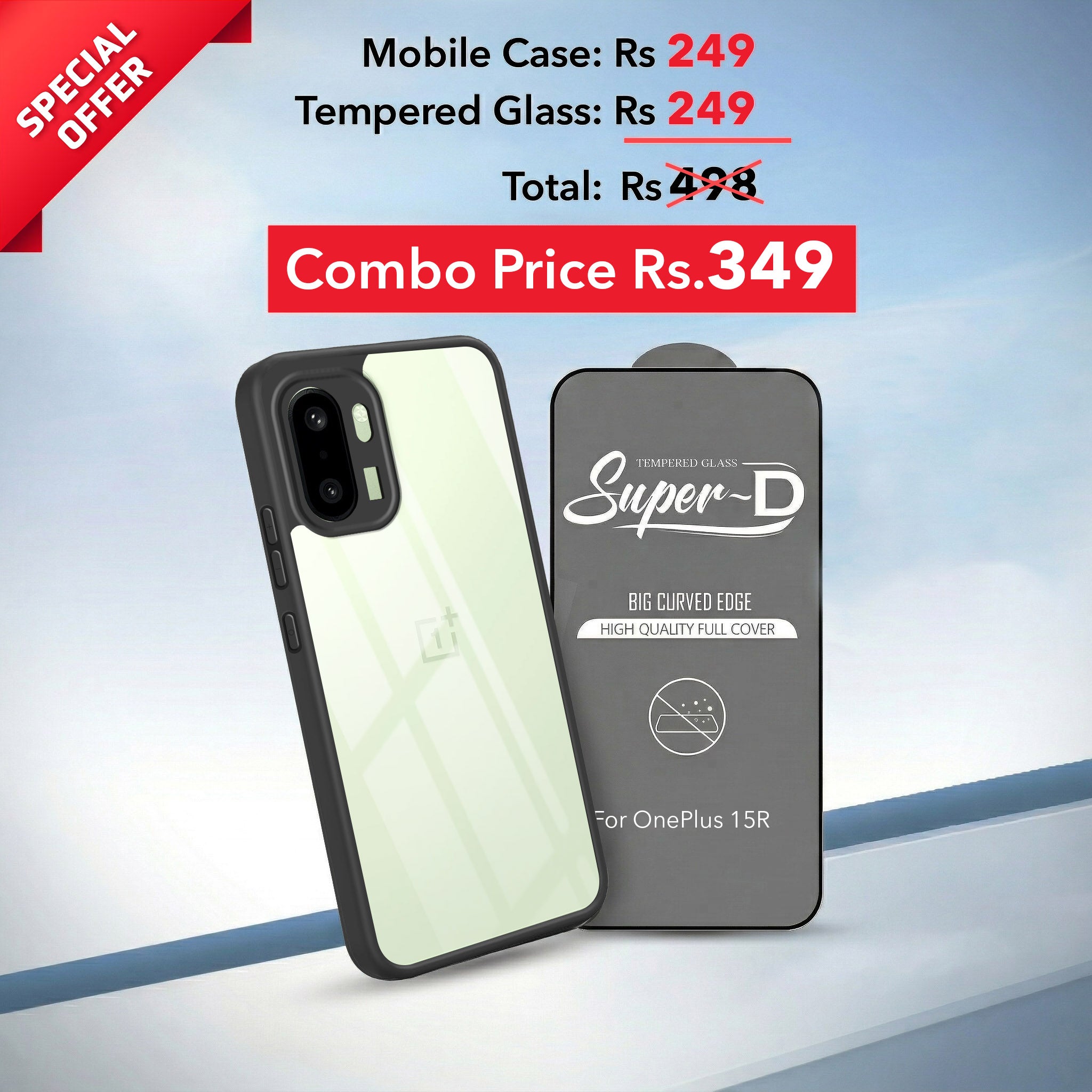 For OnePlus 15R Combo with Back Cover and 9H Tempered Glass (Lifetime Anti-Yellow | Crystal Clear Shockproof | Oleophobic Coating Screen Glass)