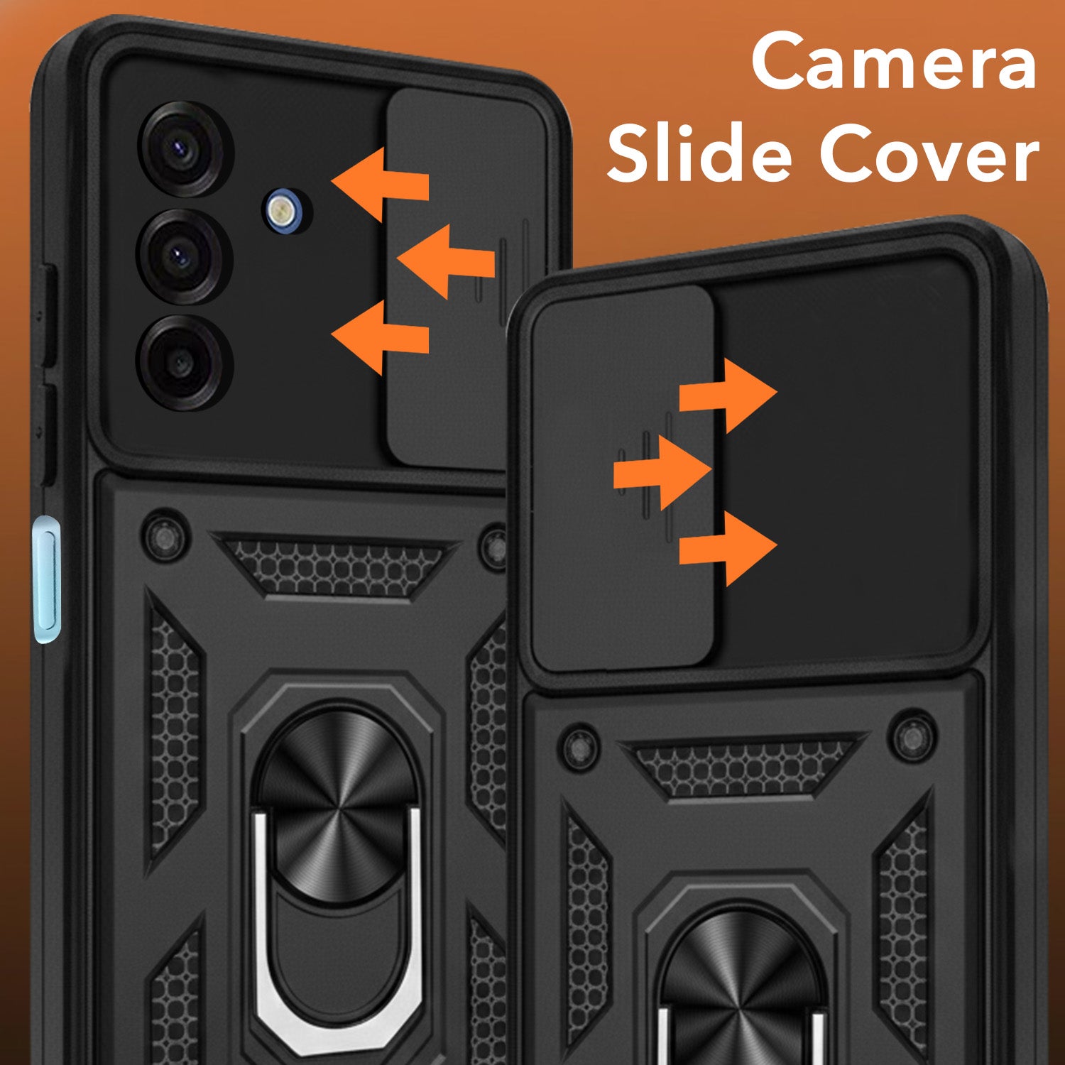 For Samsung Galaxy A17 | Samsung F17 | Samsung M17 5G Back Cover Case Hybrid Armor (Sliding Shutter Camera Protection | Polycarbonate |Ring Holder Kickstand)