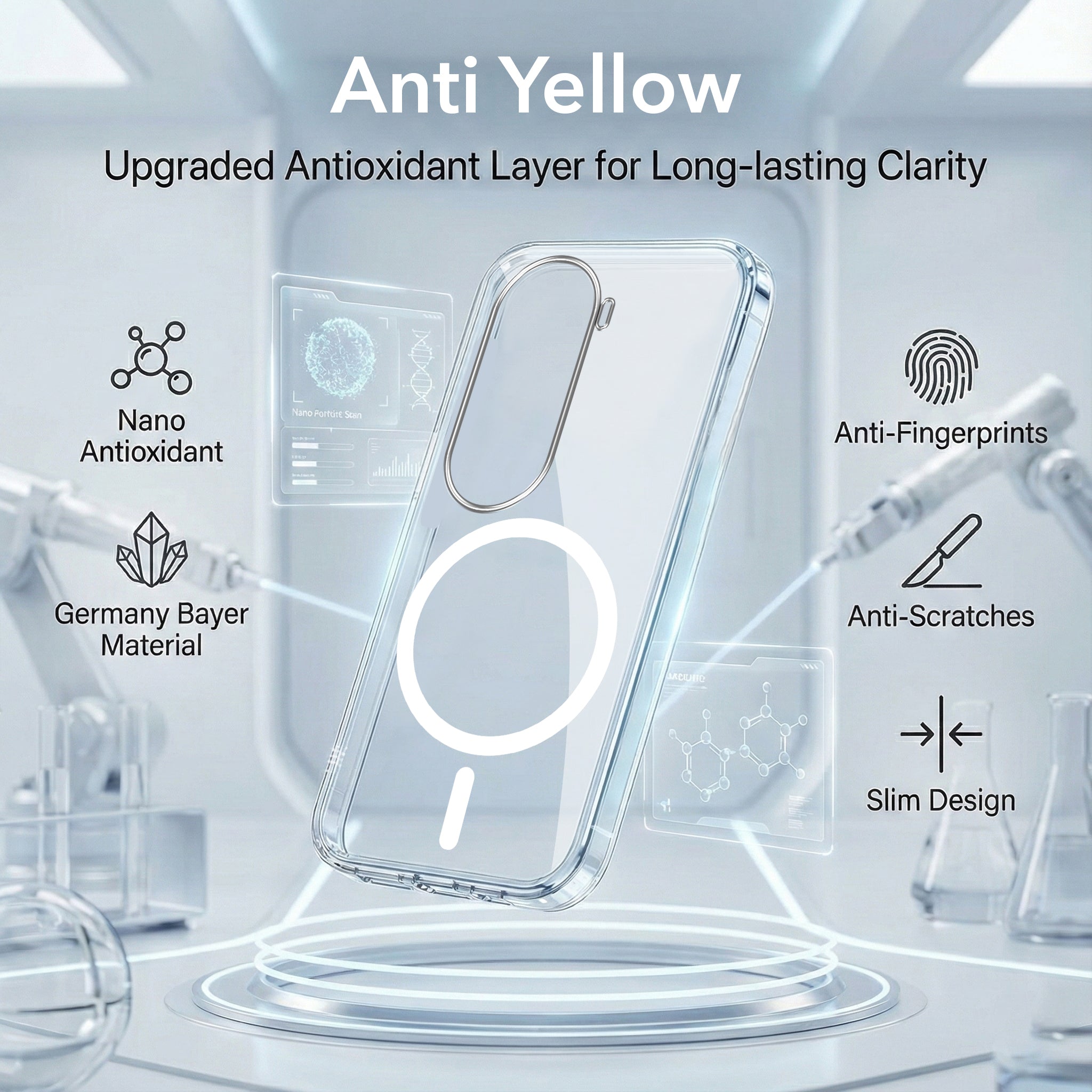 For Vivo V40e Back Cover Case Lifetime Anti-Yellow MagSafe Compatible Clear (Sleek Hard Crystal | Shockproof and Camera Protection)