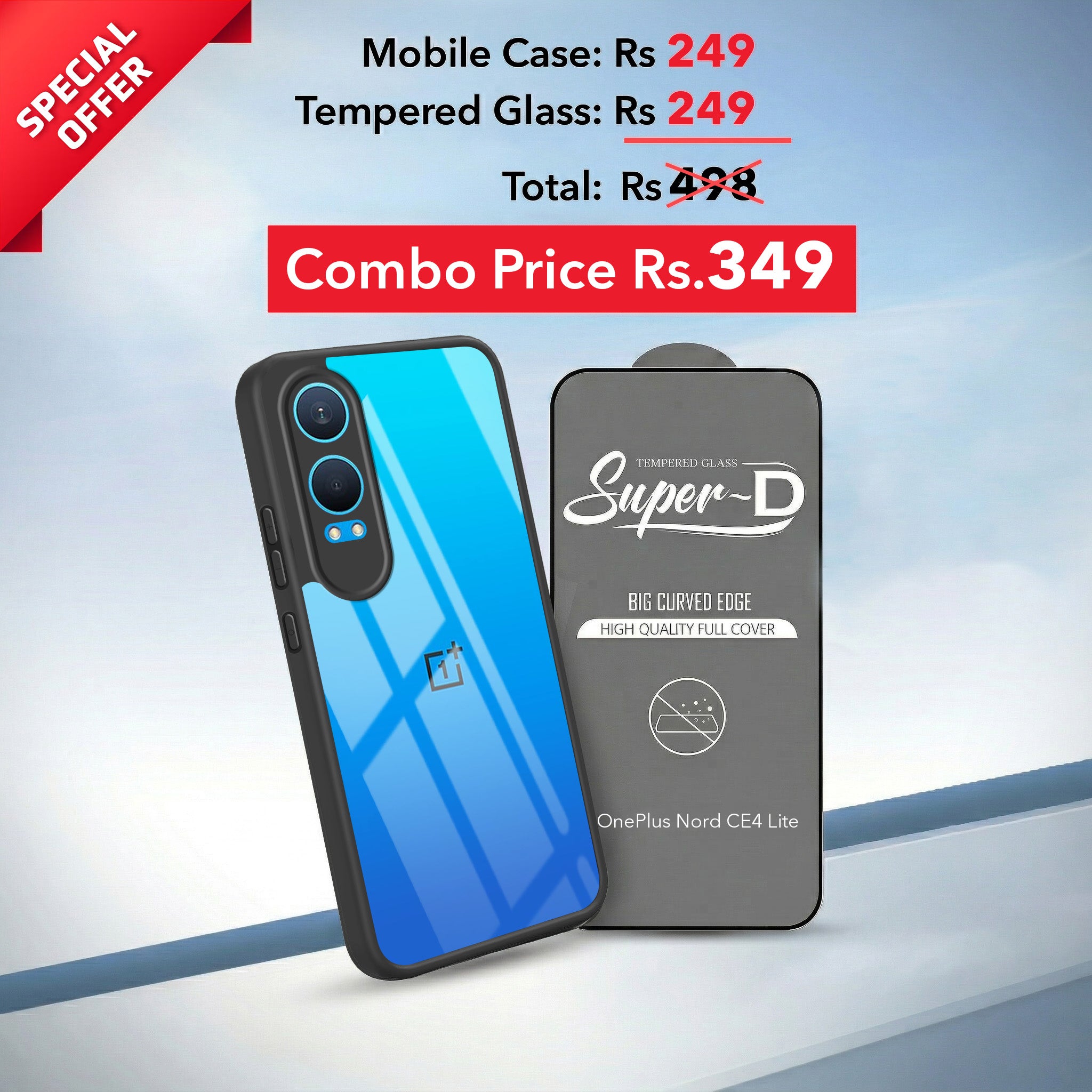 For OnePlus Nord CE 4 Lite Combo with Back Cover and 9H Tempered Glass (Lifetime Anti-Yellow | Crystal Clear Shockproof | Oleophobic Coating Screen Glass)