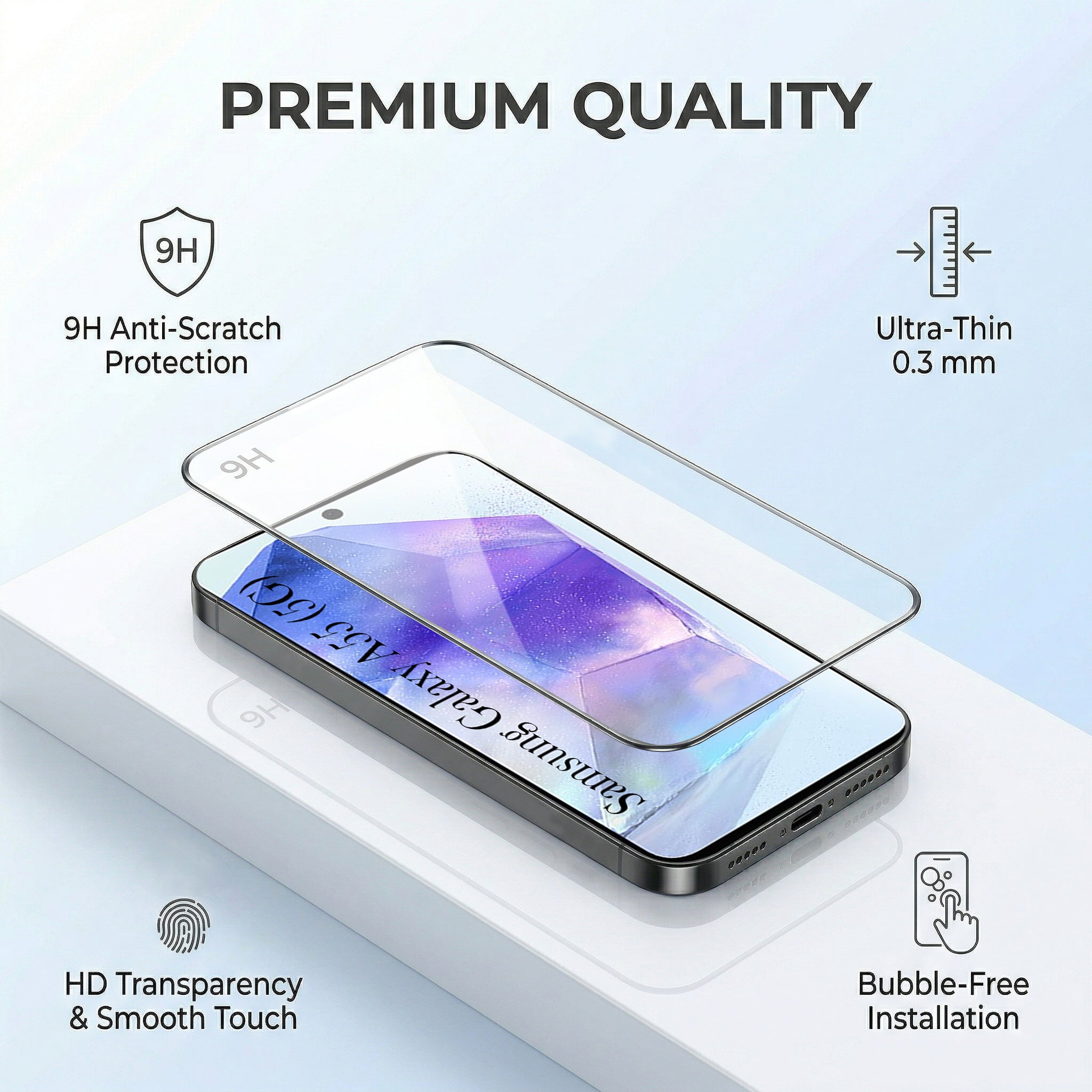 For Samsung Galaxy A55 5G Combo with Back Cover and 9H Tempered Glass (Textured Grip Design | Micro-Fiber Cloth Inside | Oleophobic Coating Screen Glass)