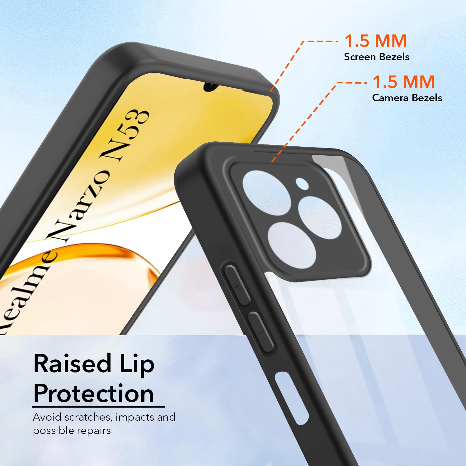 For Realme Narzo N53 Back Cover Case Ultra-Hybrid (Lifetime Anti Yellow | Anti Scratch | Crystal Clear Shockproof)