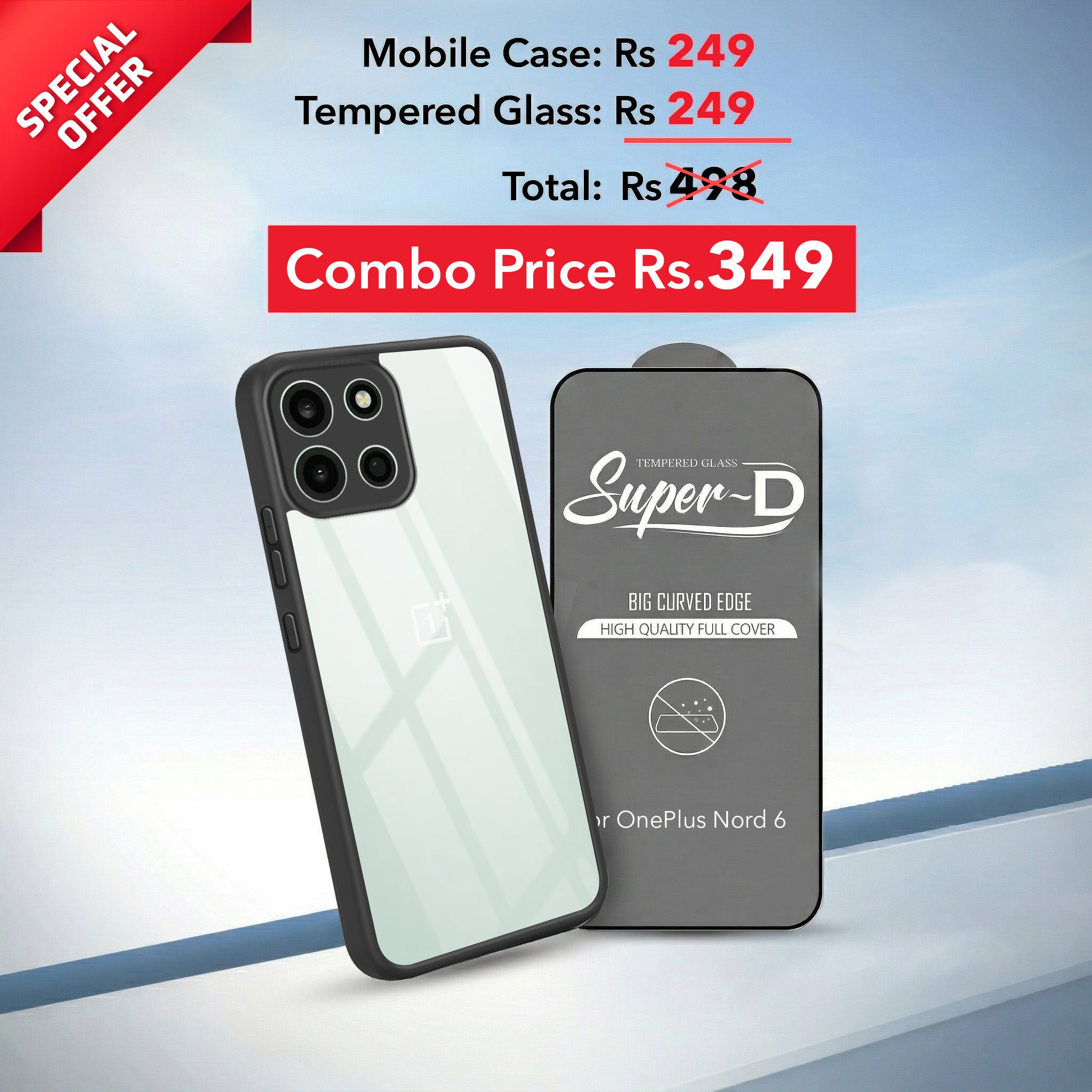 For Oneplus Nord 6 Combo with Back Cover and 9H Tempered Glass (Lifetime Anti-Yellow | Crystal Clear Shockproof | Oleophobic Coating Screen Glass)