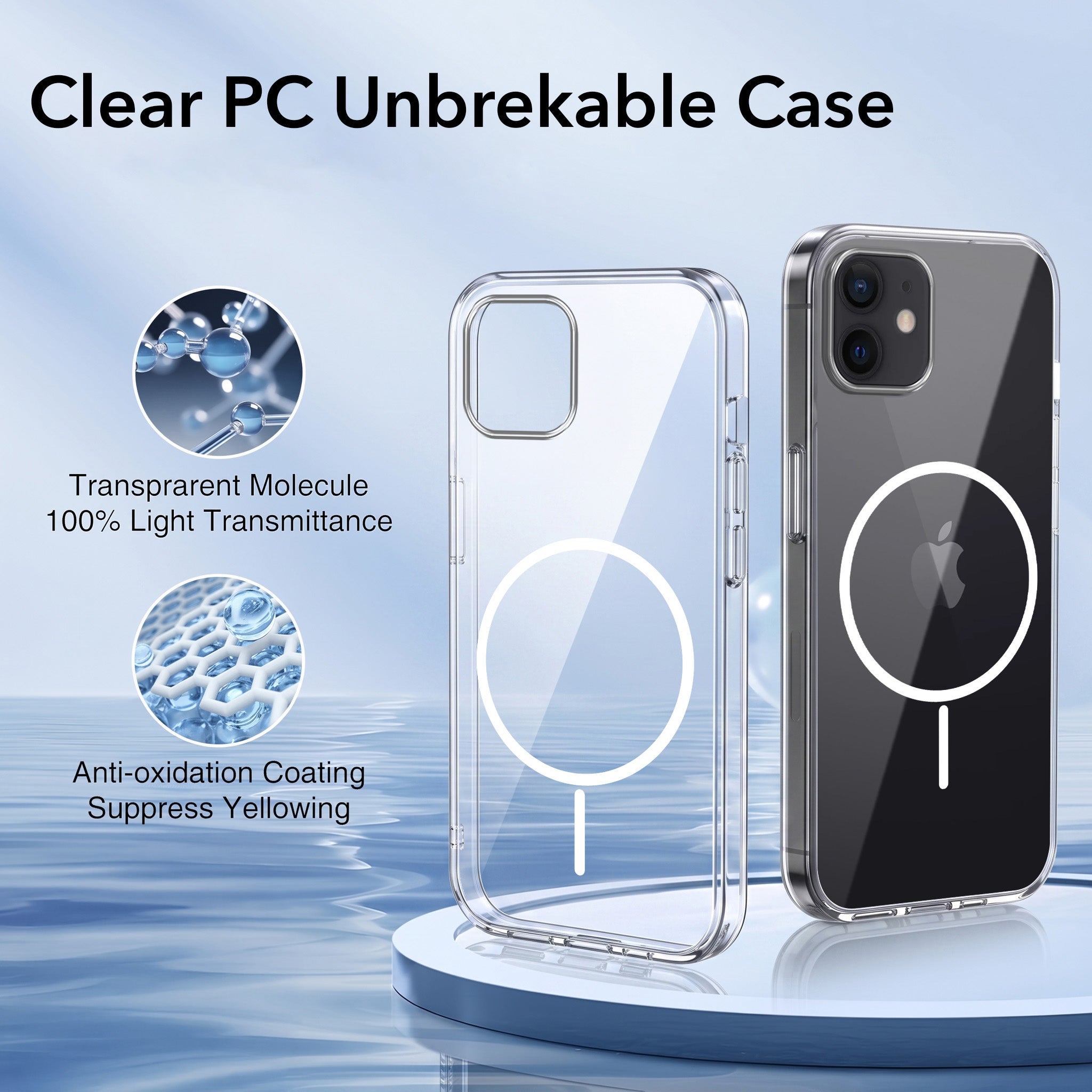 For Apple iPhone 12 Back Case Cover Crystal Anti Yellow (Unbreakable PC | MagSafe Wireless Charging Support |Camera Protection Bump)