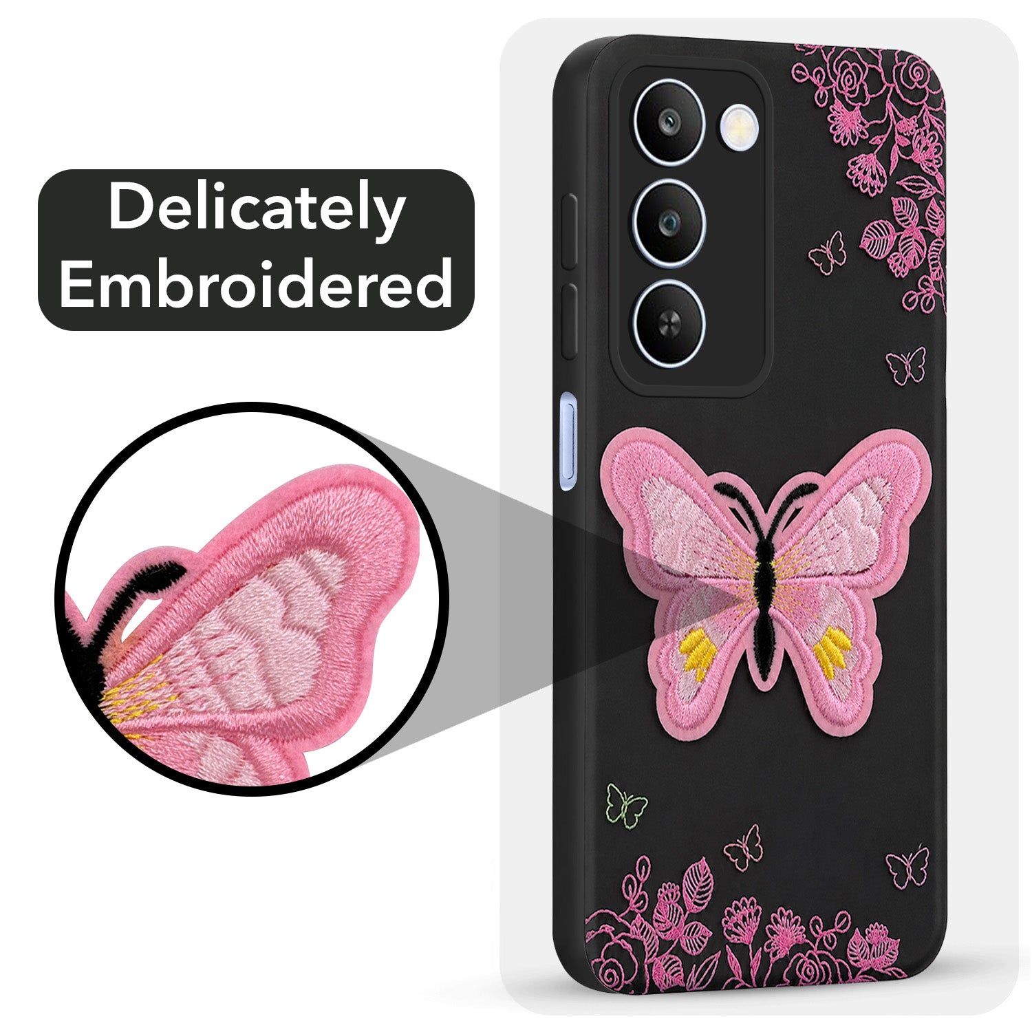 For Realme C83 5G Back Cover Case (Soft Butterfly Embroidery | Women Teen Girls | Camera Protection| Matte Silicone)