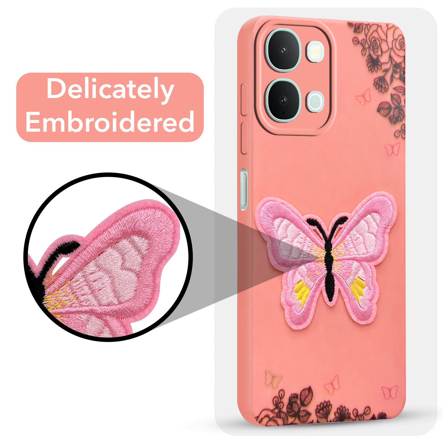 For Vivo iQOO Z11x 5G Back Cover Case (Soft Butterfly Embroidery | Women Teen Girls | Camera Protection| Matte Silicone)