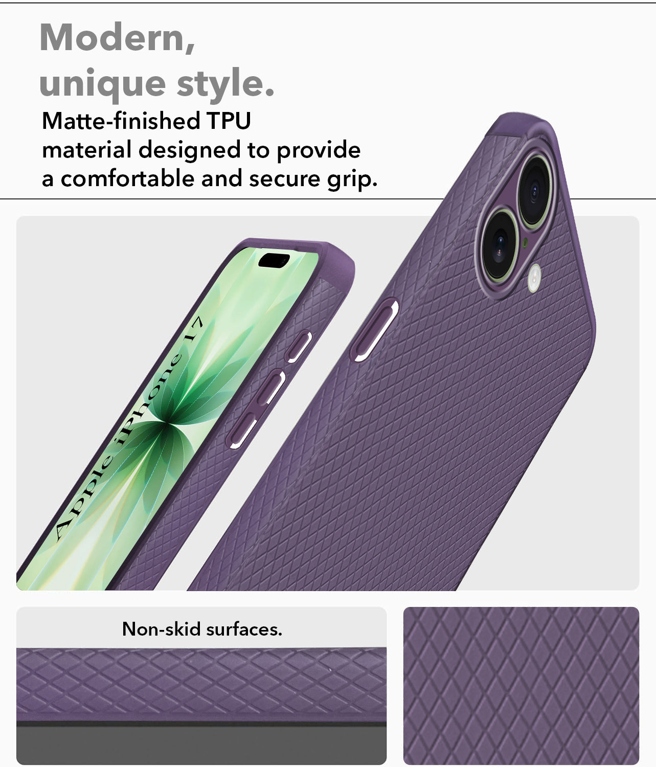 For Apple iPhone 17 Back Cover Case (Camera Protection | Side Grip Texture | Soft and Flexible)