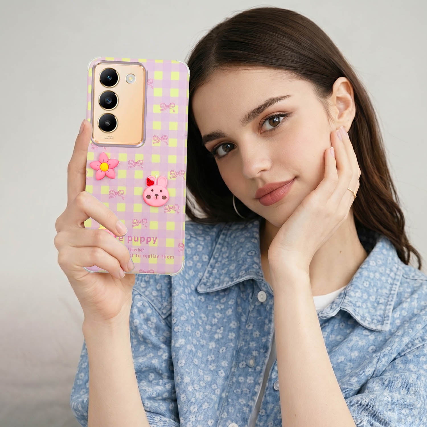 For Vivo Y200e Back Cover Case (3D Cute Cartoons | Hard Back Side Soft | Matte Premium Finish | HD Printing)