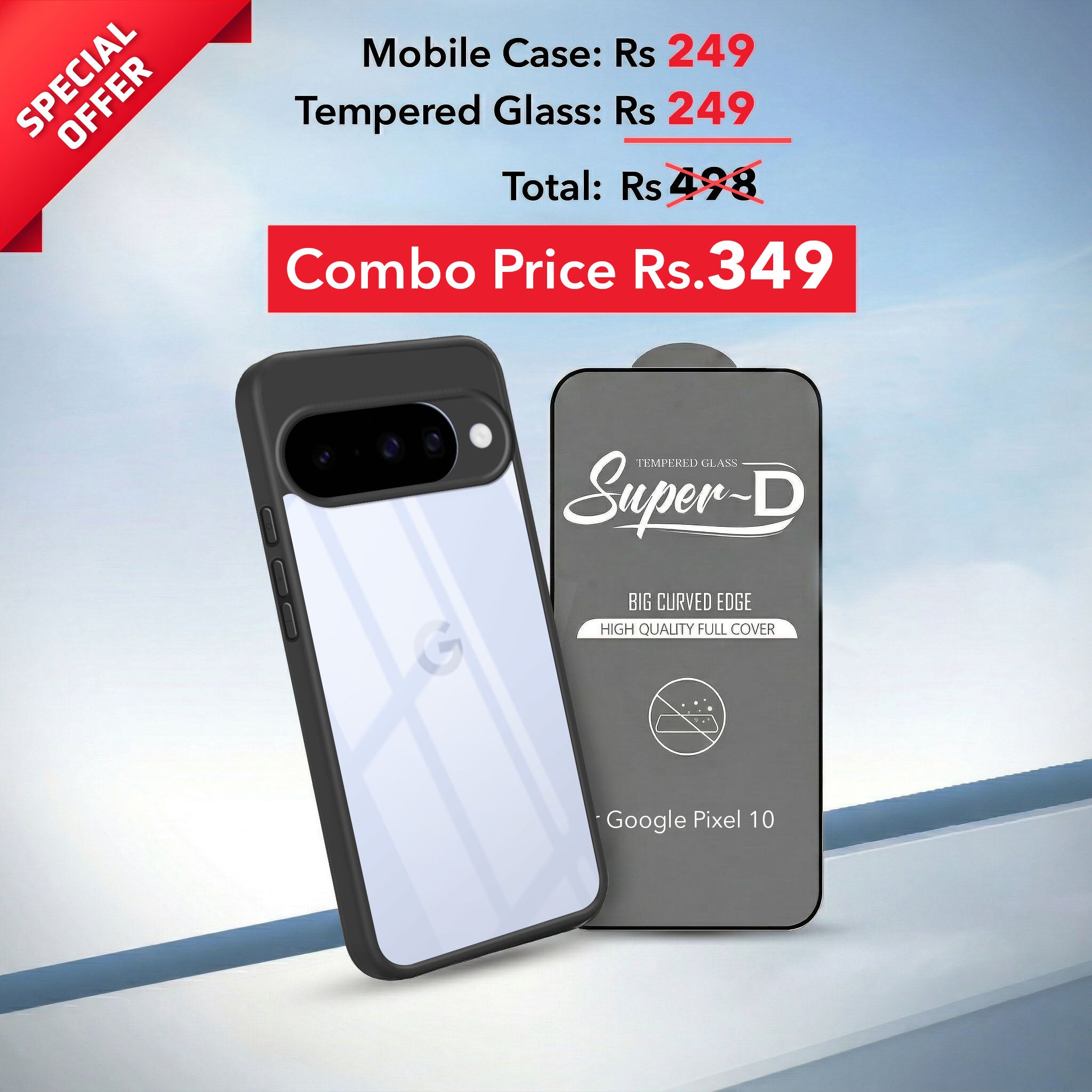 For Google Pixel 10 Combo with Back Cover and 9H Tempered Glass (Lifetime Anti-Yellow | Crystal Clear Shockproof | Oleophobic Coating Screen Glass)