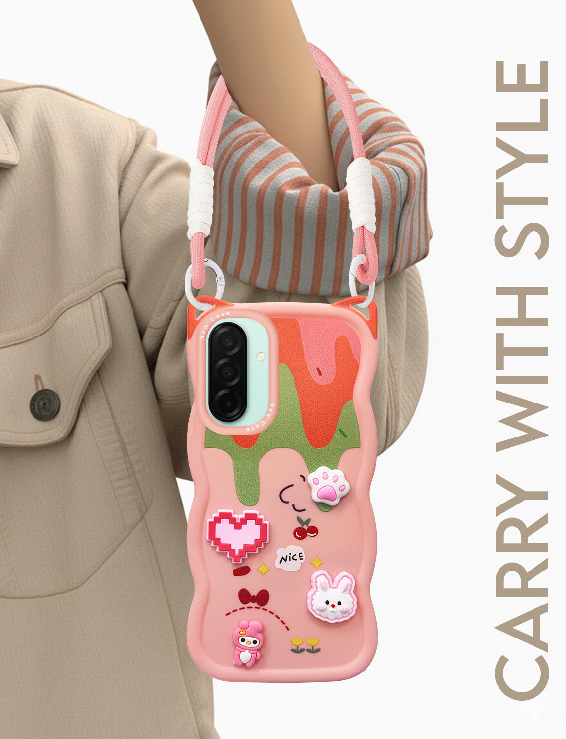 For Samsung Galaxy A26 5G Back Case Cover Strap(3D embossed Figures | Strap Holder | 360* Soft Cushion with Camera Bump)