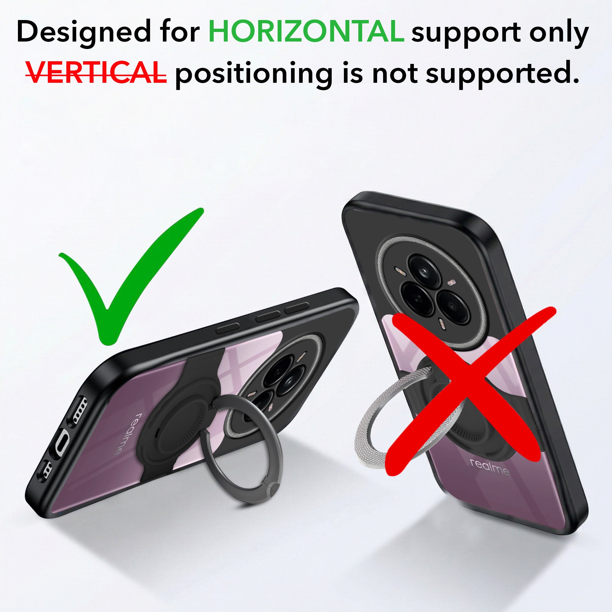 For Realme 14 Pro Back Cover Case with stand (Built-in Ring Holder Kickstand | Lifetime Anti Yellow | Camera Protection)