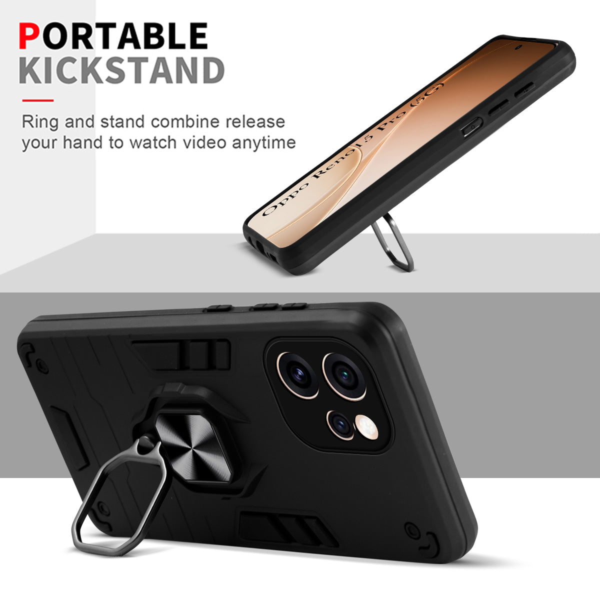 For Oppo Reno15 Pro 5G | Oppo Reno 15 Pro 5G Back Cover Case Hybrid Armor (Shockproof Dual Layer Polycarbonate |Ring Holder Kickstand)