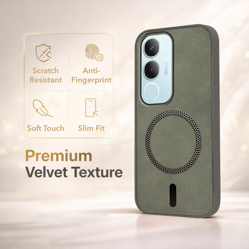 For Vivo Y29 Back Cover Case Leather Finish (MagSafe Compatible Wireless Charging | Soft Touch | Camera Bump Protection)