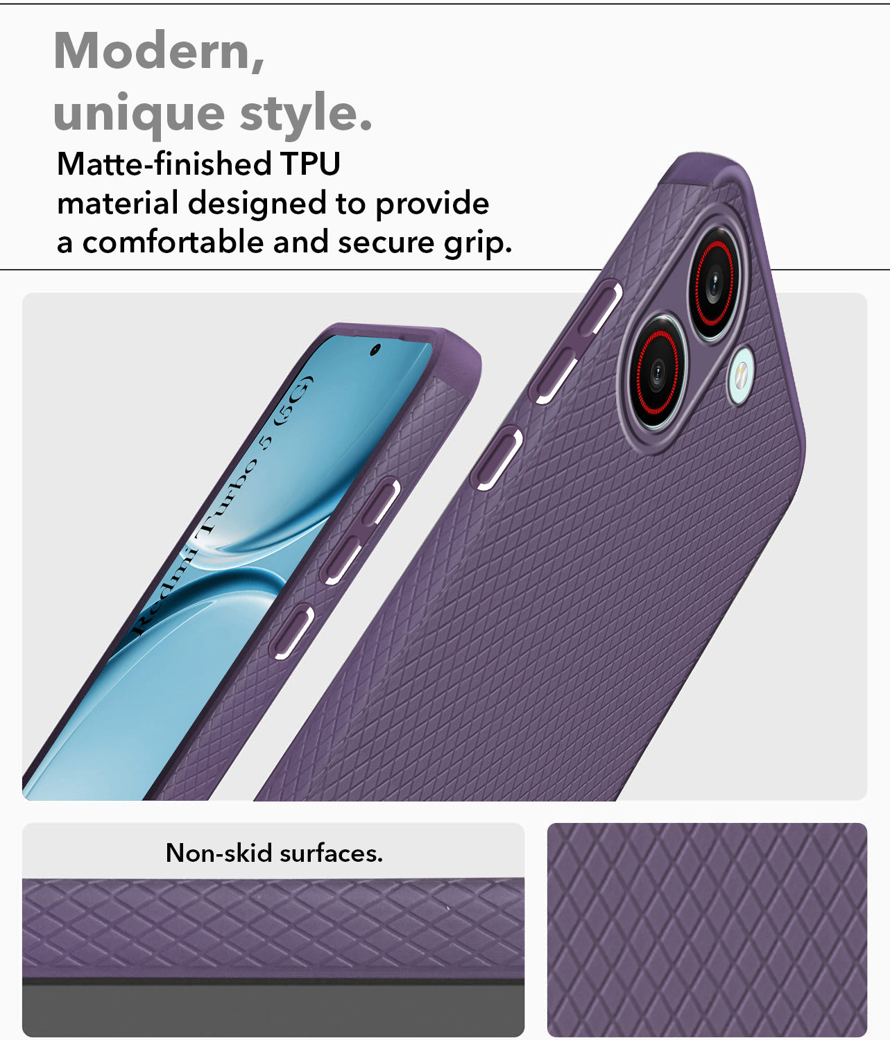 For Redmi Turbo 5 Back Cover Case Liquid Silicone (Camera Protection | Side Grip Texture | Soft and Flexible)