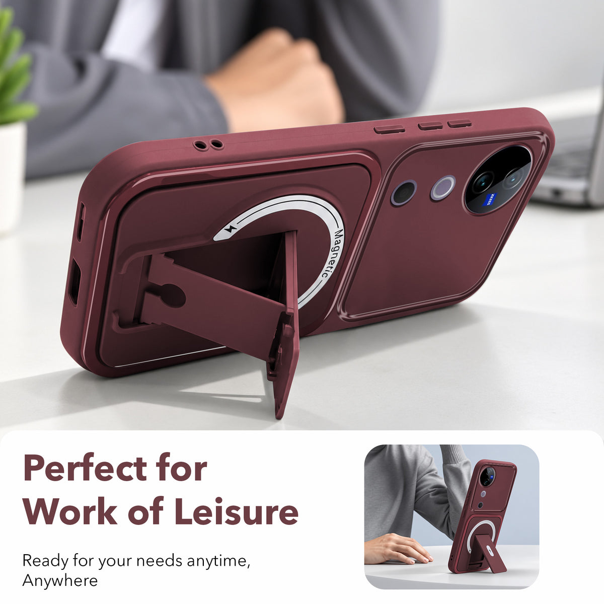 For Vivo V40 | Vivo V40 Pro 5G Back Case Cover Metallic (Hybrid Armor Kickstand | MagSafe Compatible | Camera Protection Shockproof)
