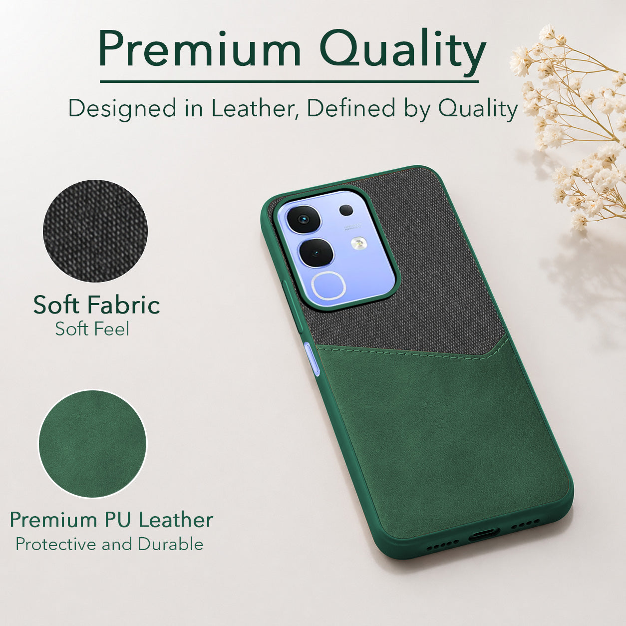 For Vivo iQOO Z10x Back Cover Case (Dual PU Leather Stitch | Professional Minimalist | Soft and Flexible)