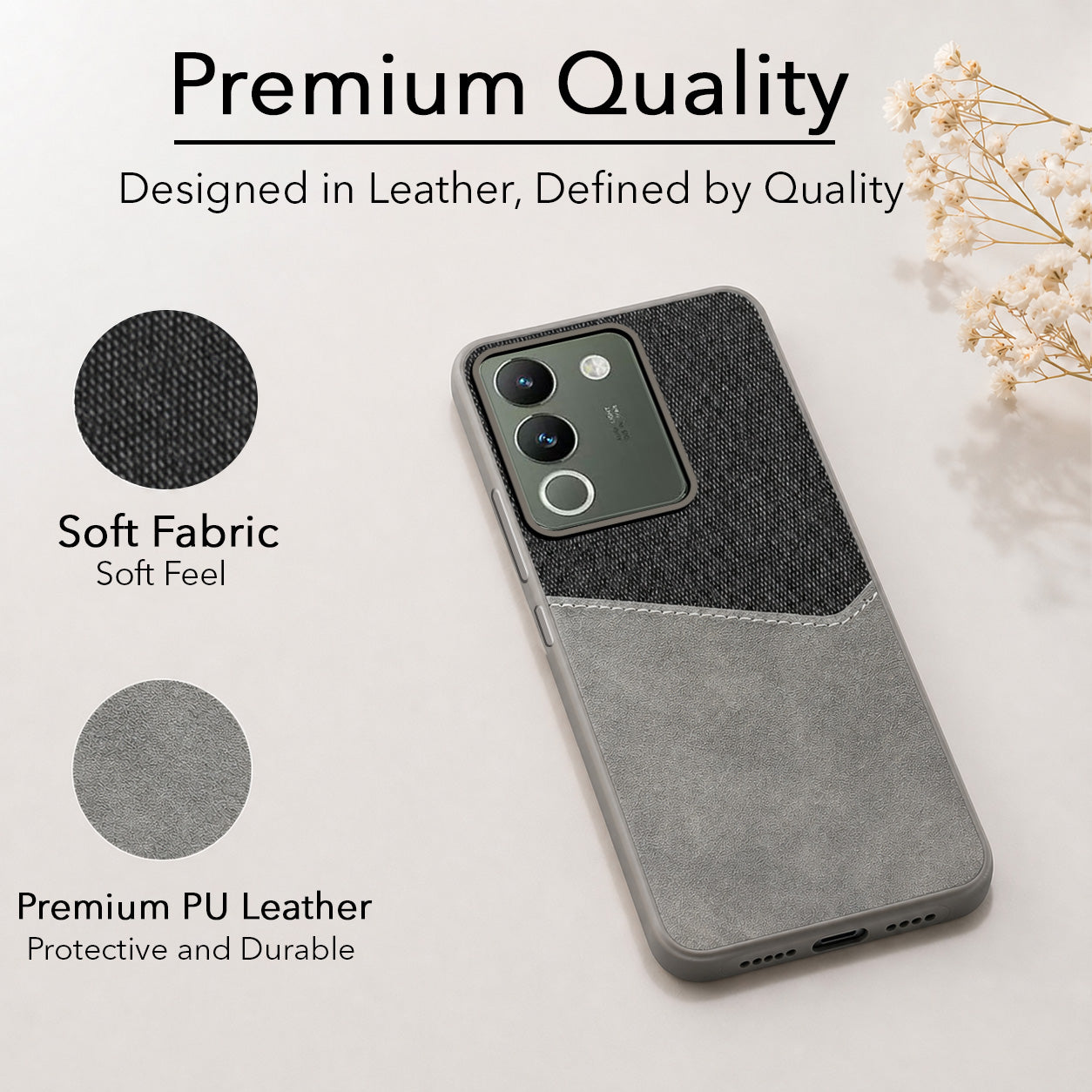 For Vivo Y200 Back Cover Case (Dual PU Leather Stitch | Professional Minimalist | Soft and Flexible)
