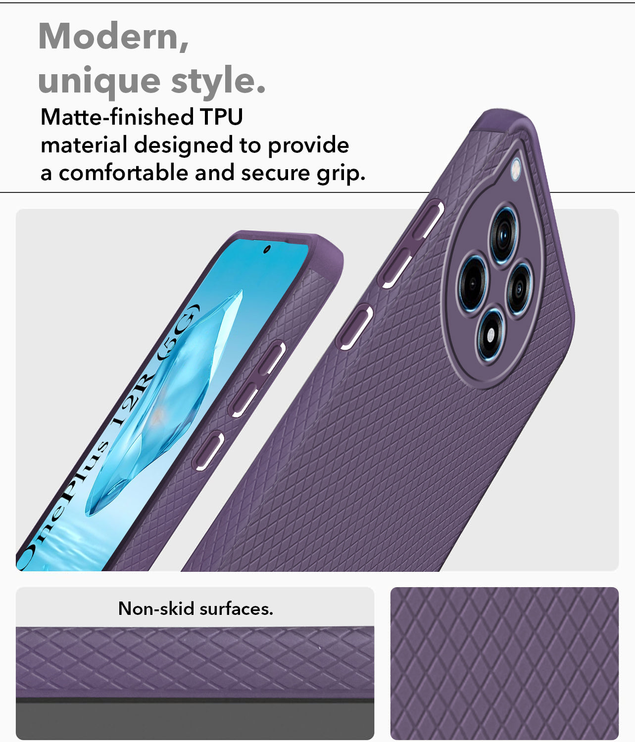 For OnePlus 12R 5G Back Cover Case (Minimalist Design Stitched Leather | Shockproof Raised Edges for Camera & Screen Protection)