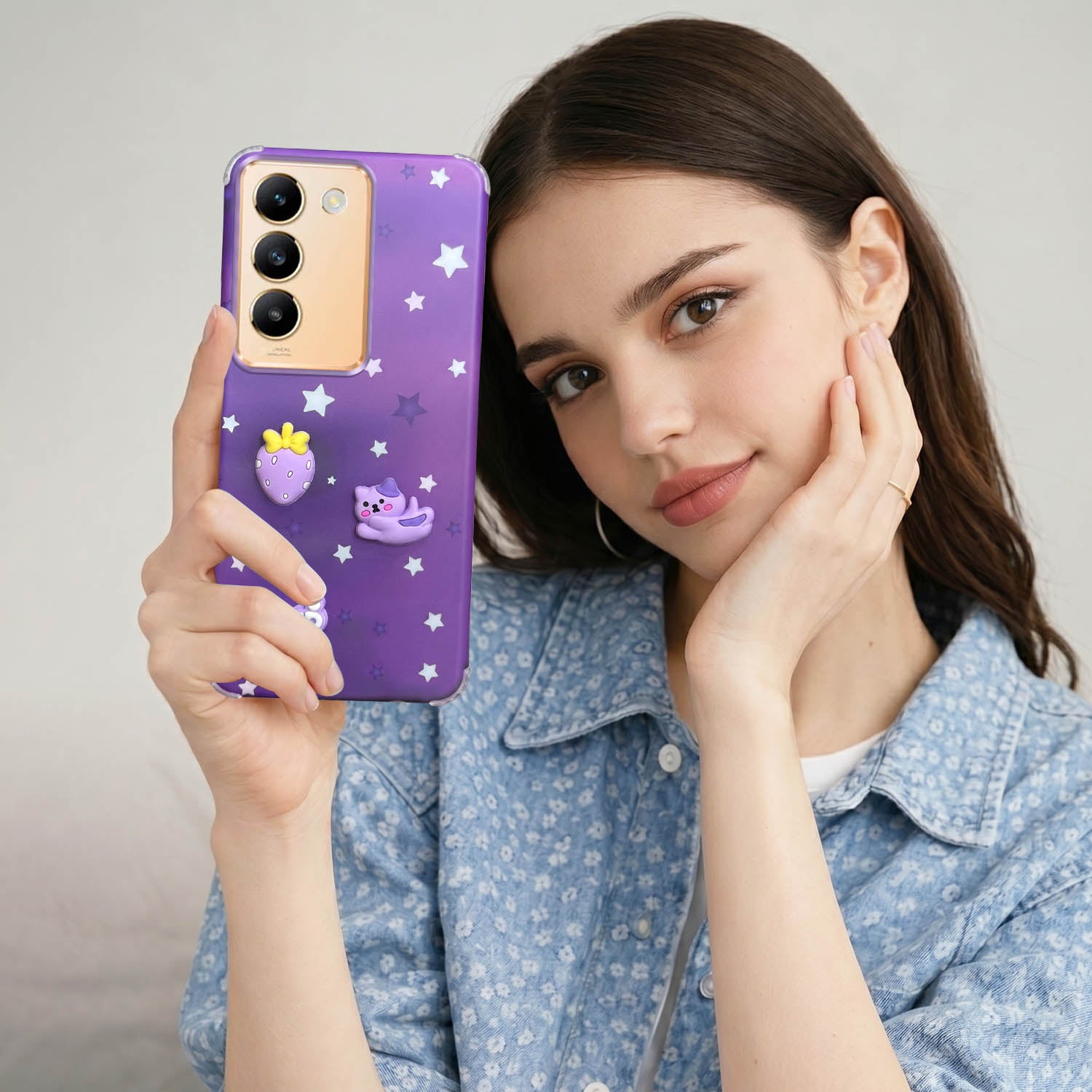 For Vivo Y200e Back Cover Case (3D Cute Cartoons | Hard Back Side Soft | Matte Premium Finish | HD Printing)