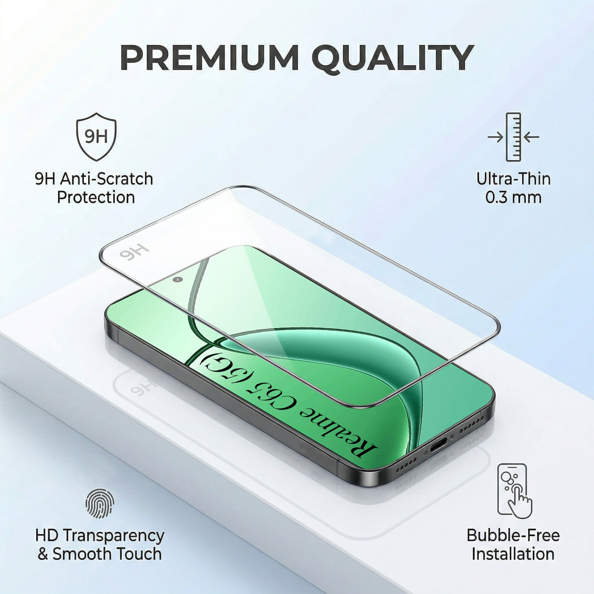For Realme C65 5G Combo with Back Cover and 9H Tempered Glass (Liquid Silicone | Camera Protection | Oleophobic Coating Screen Glass)