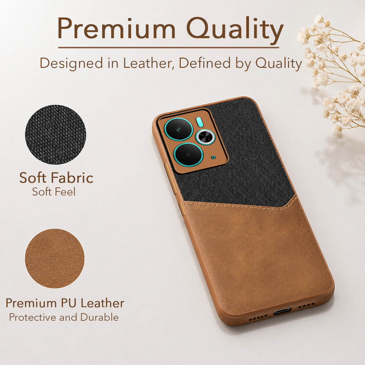 For Realme 14T Back Cover Case  (Dual PU Leather Stitch | Professional Minimalist | Soft and Flexible)