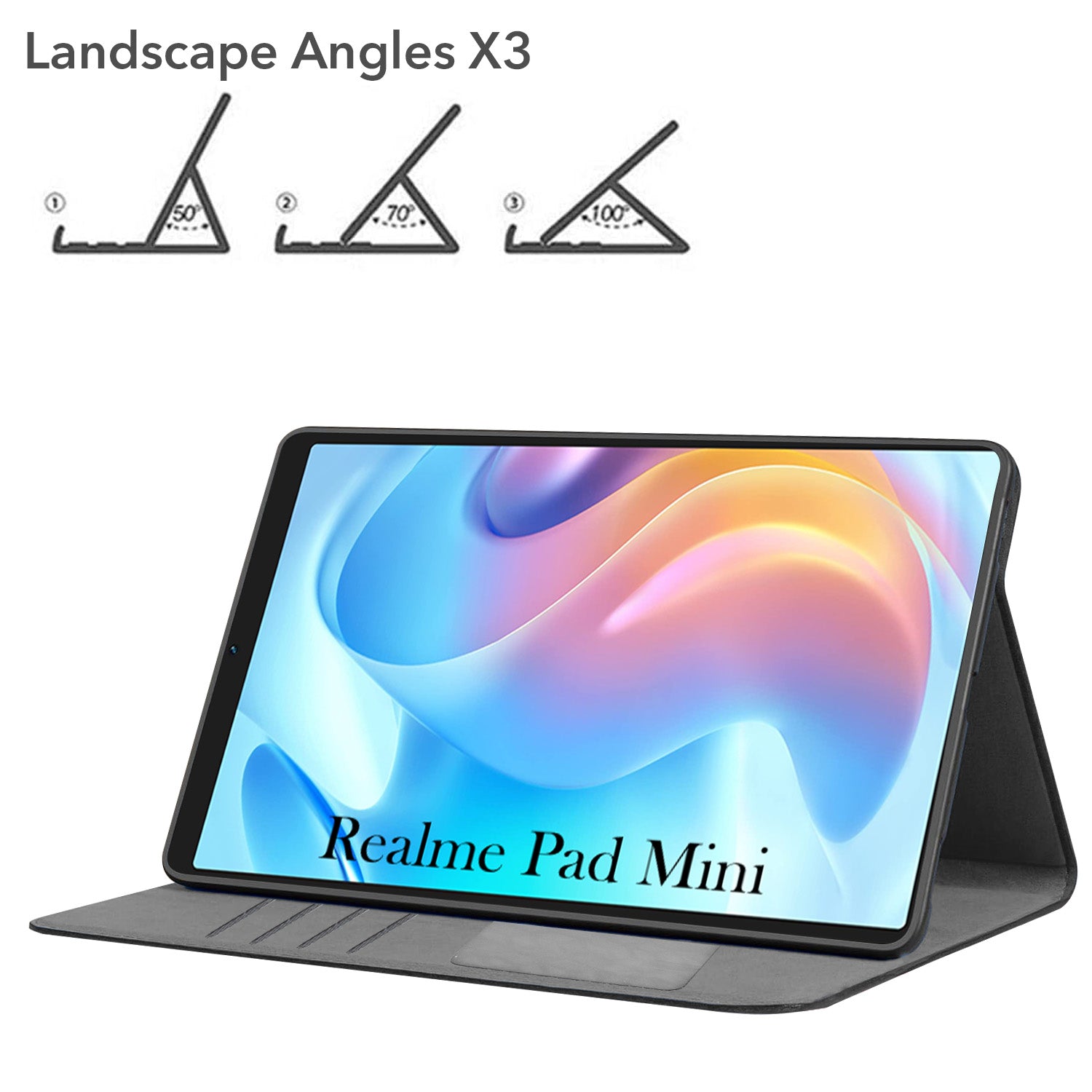 For Realme Pad Mini 8.7 Inch RMP2105/2106 Flip Cover Folio Case (PU Leather | Multi-Angle Smart Stand | Card Storage Slots | Silicone Back Pouch)