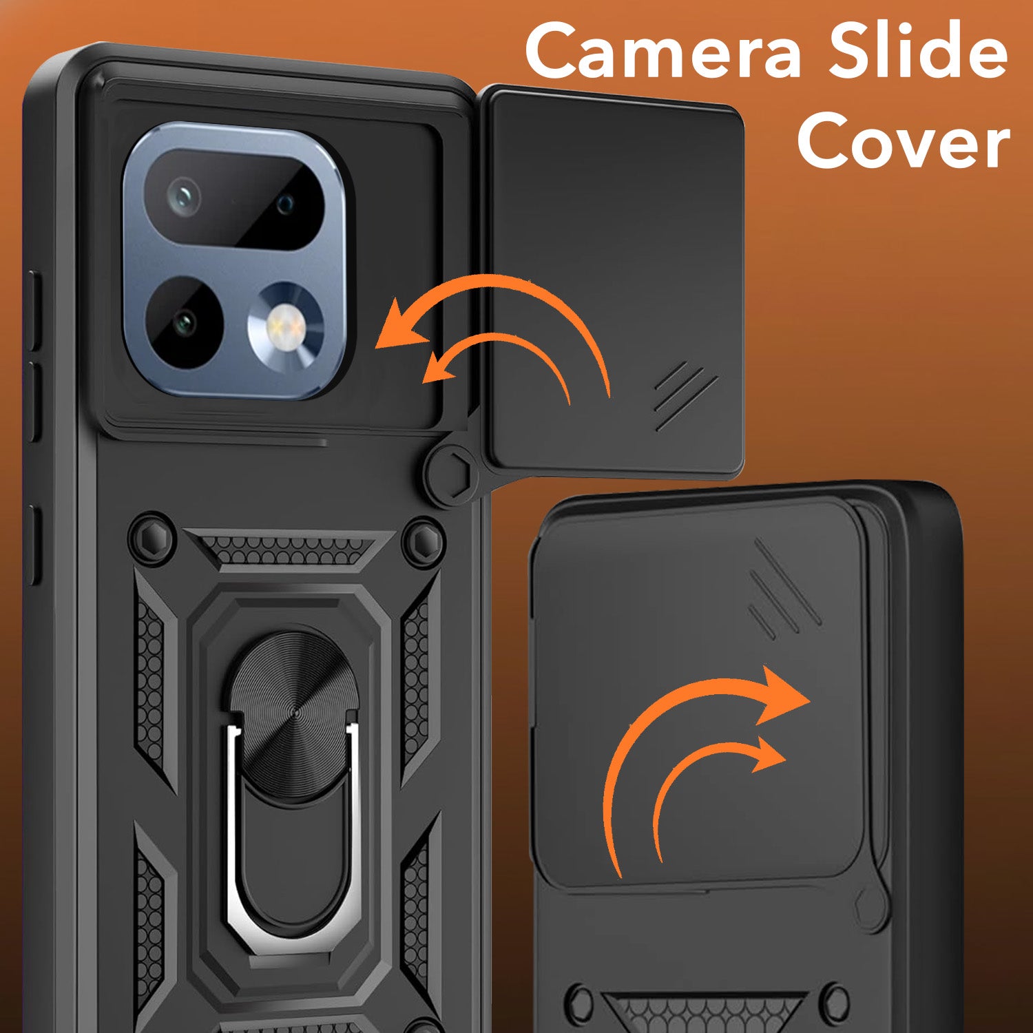 For Realme 16 Pro Back Cover Case Hybrid Armor (Sliding Shutter Camera Protection | Polycarbonate |Ring Holder Kickstand)